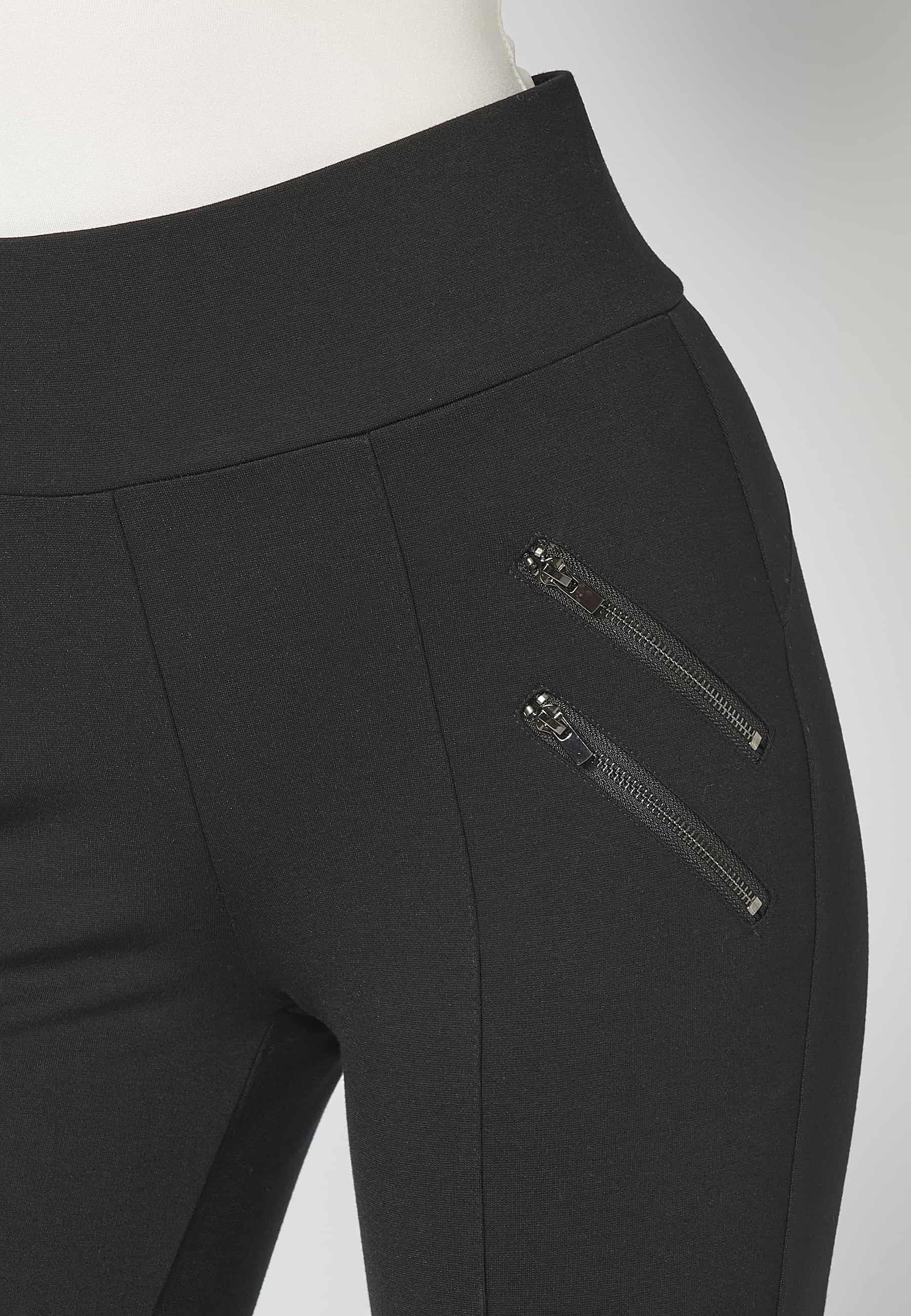 Pantalon long noir coupe slim avec taille caoutchoutée pour Femme