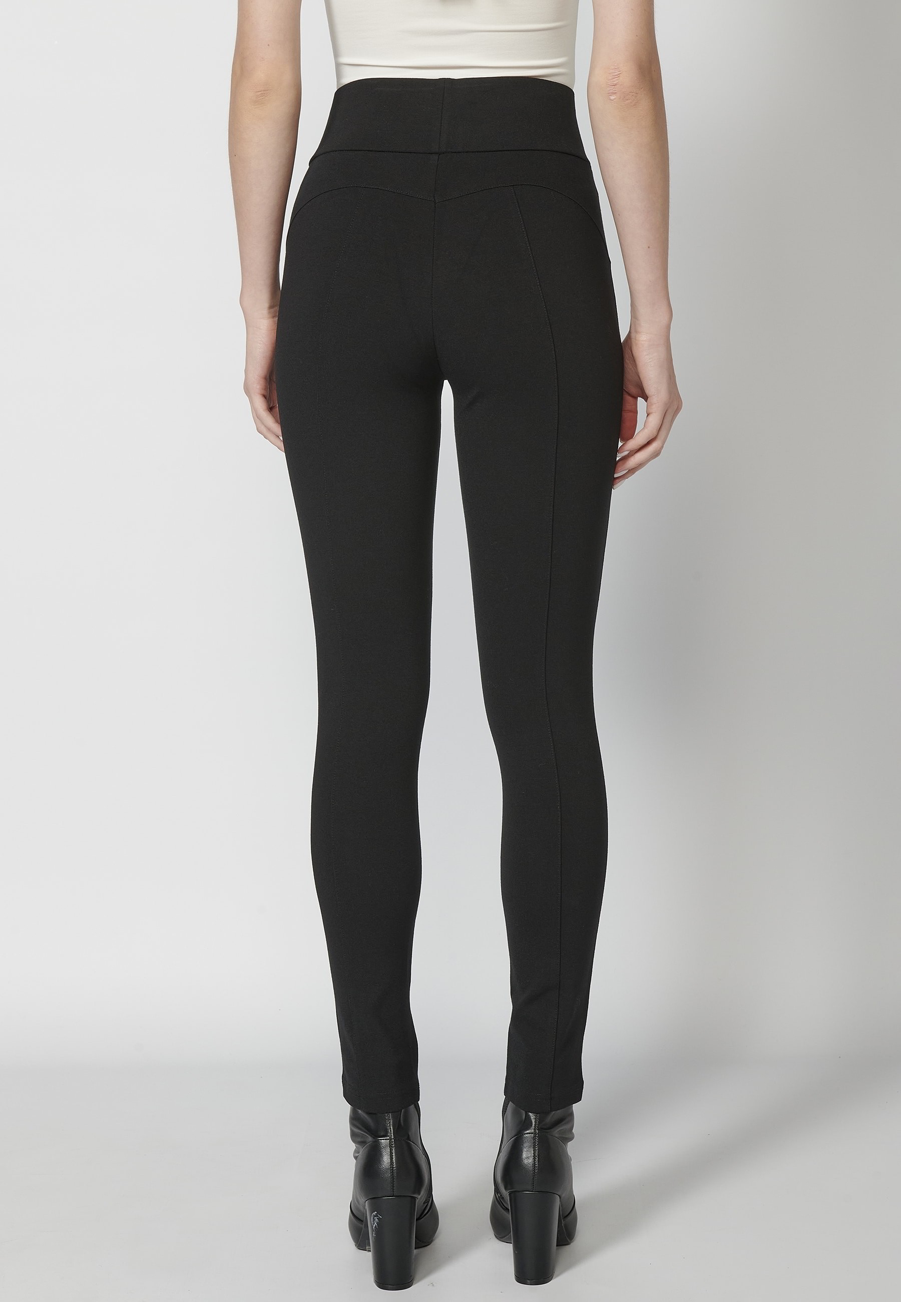 Pantalon long noir coupe slim avec taille caoutchoutée pour Femme