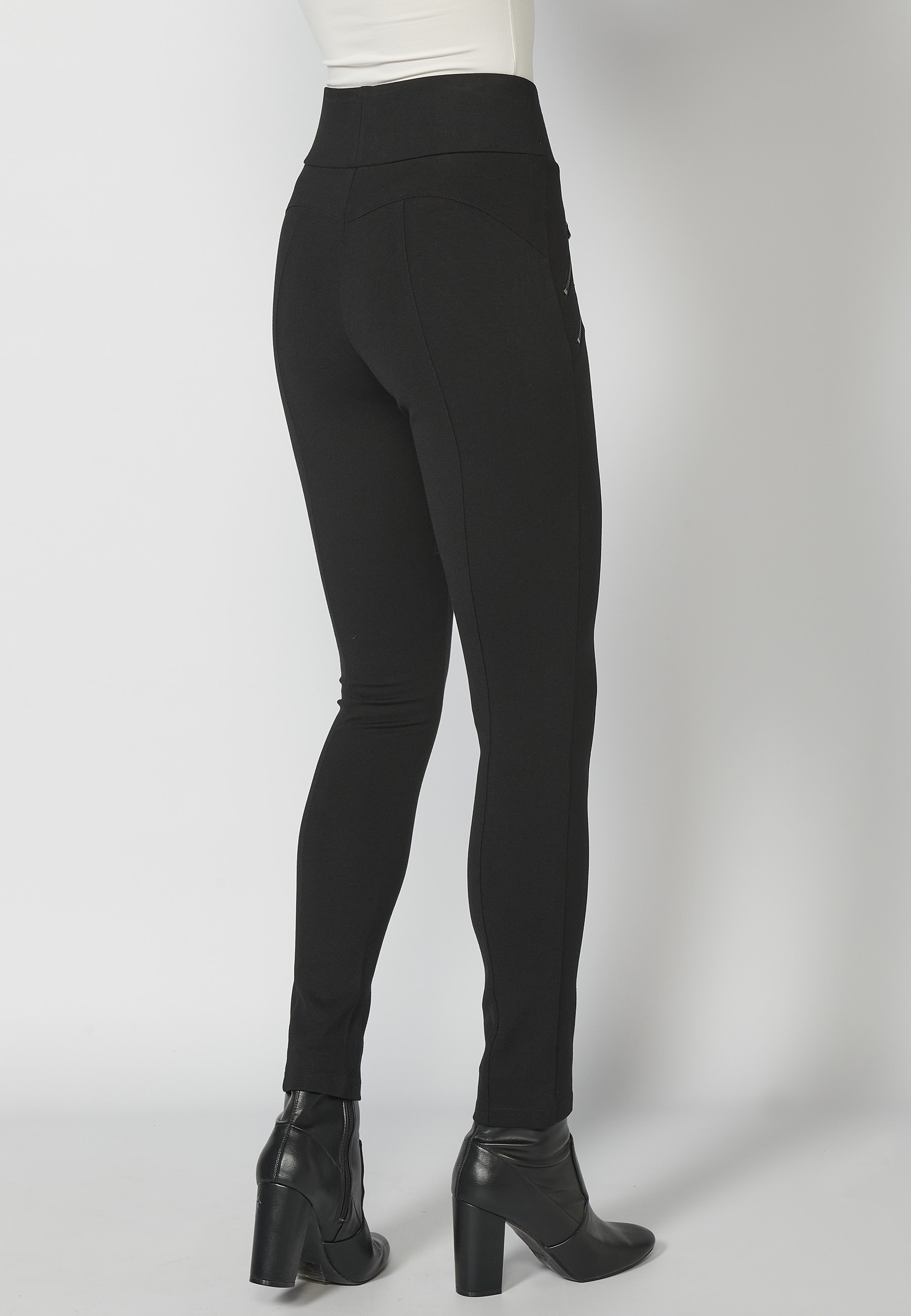 Pantalon long noir coupe slim avec taille caoutchoutée pour Femme