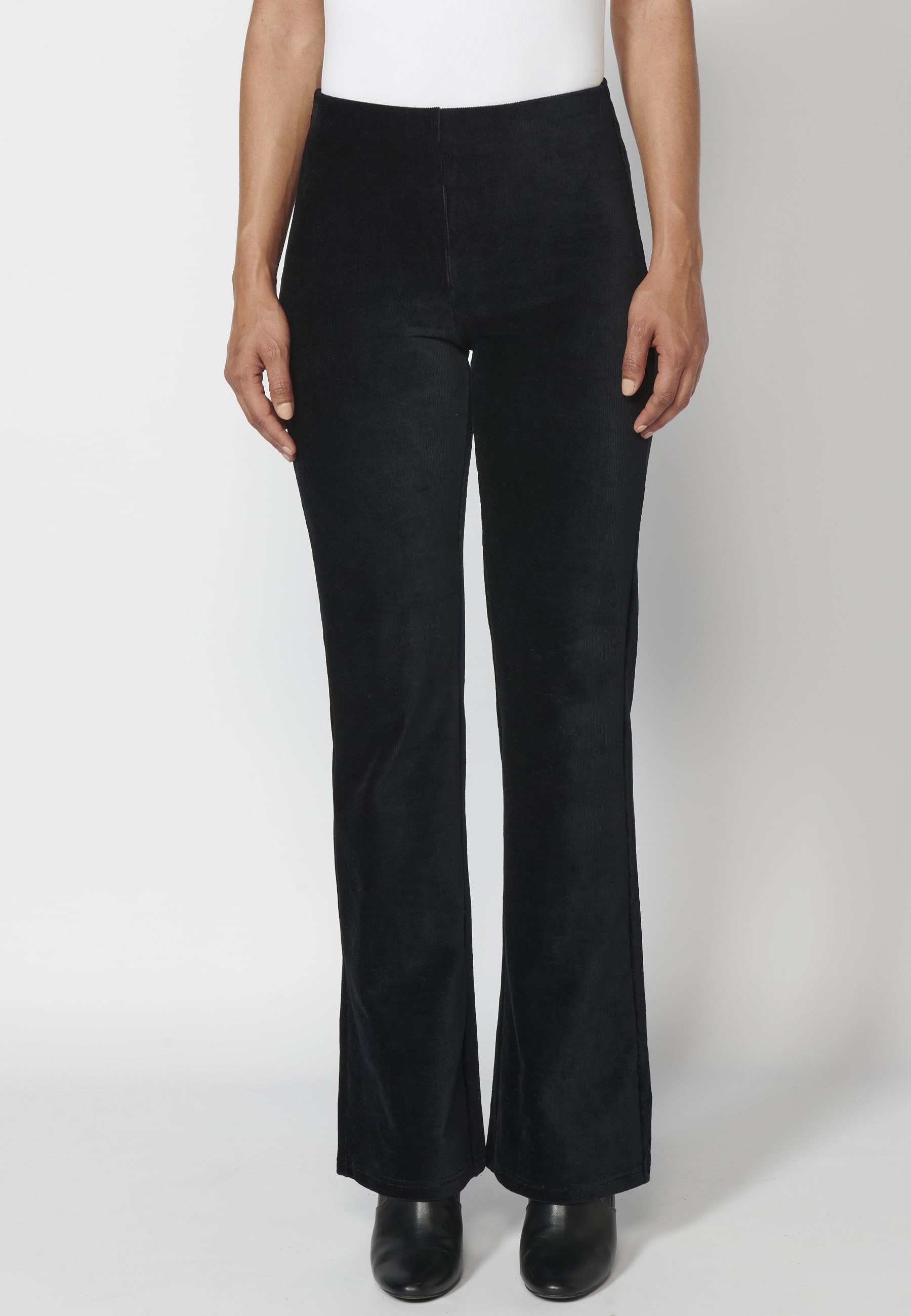 Black velvet microcorduroy long bell-shaped trousers for Woman