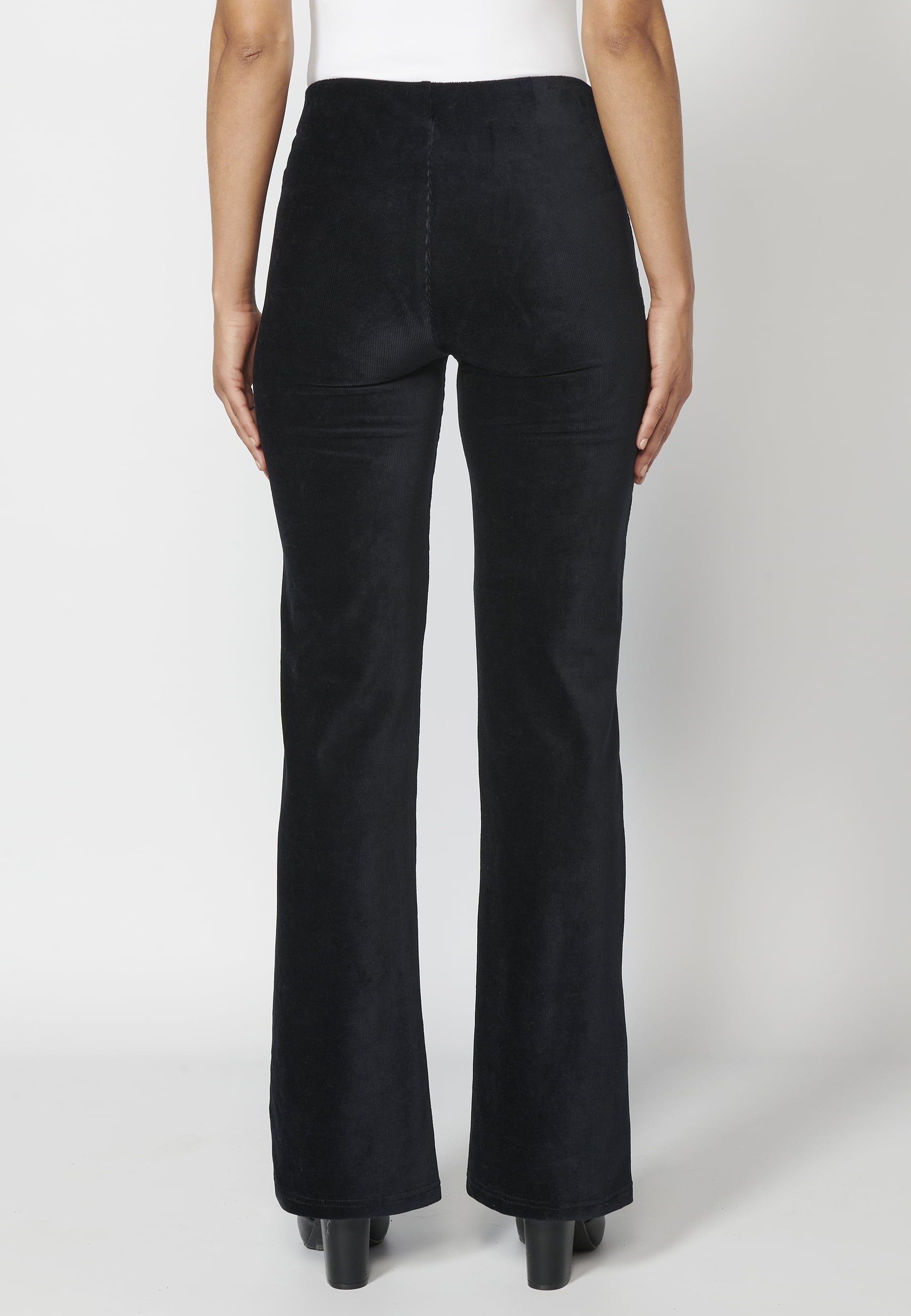 Black velvet microcorduroy long bell-shaped trousers for Woman
