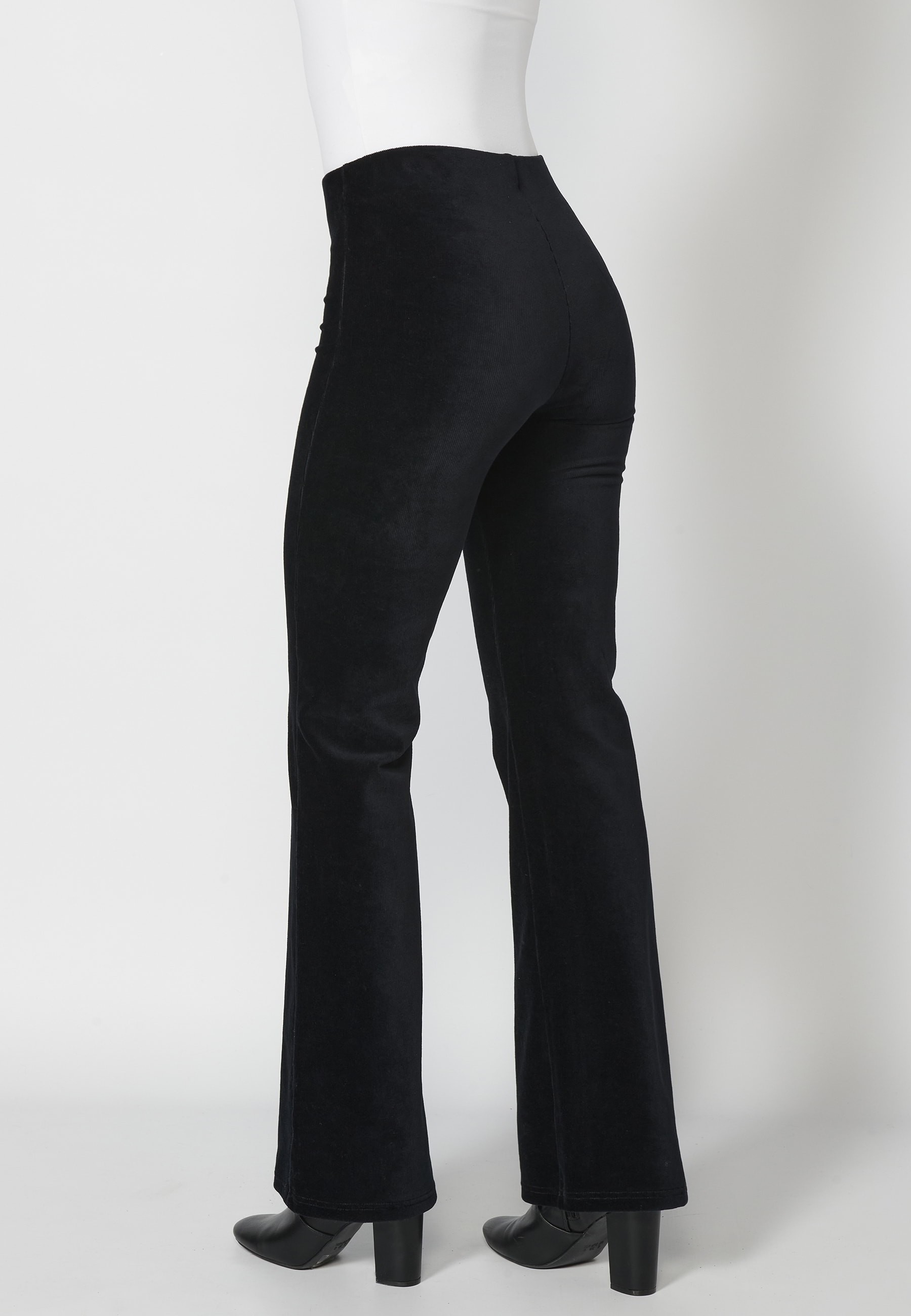 Black velvet microcorduroy long bell-shaped trousers for Woman