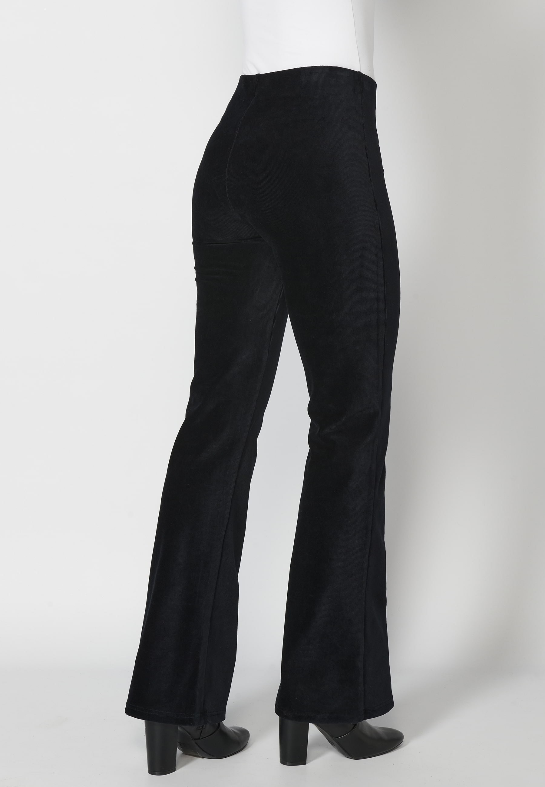 Black velvet microcorduroy long bell-shaped trousers for Woman