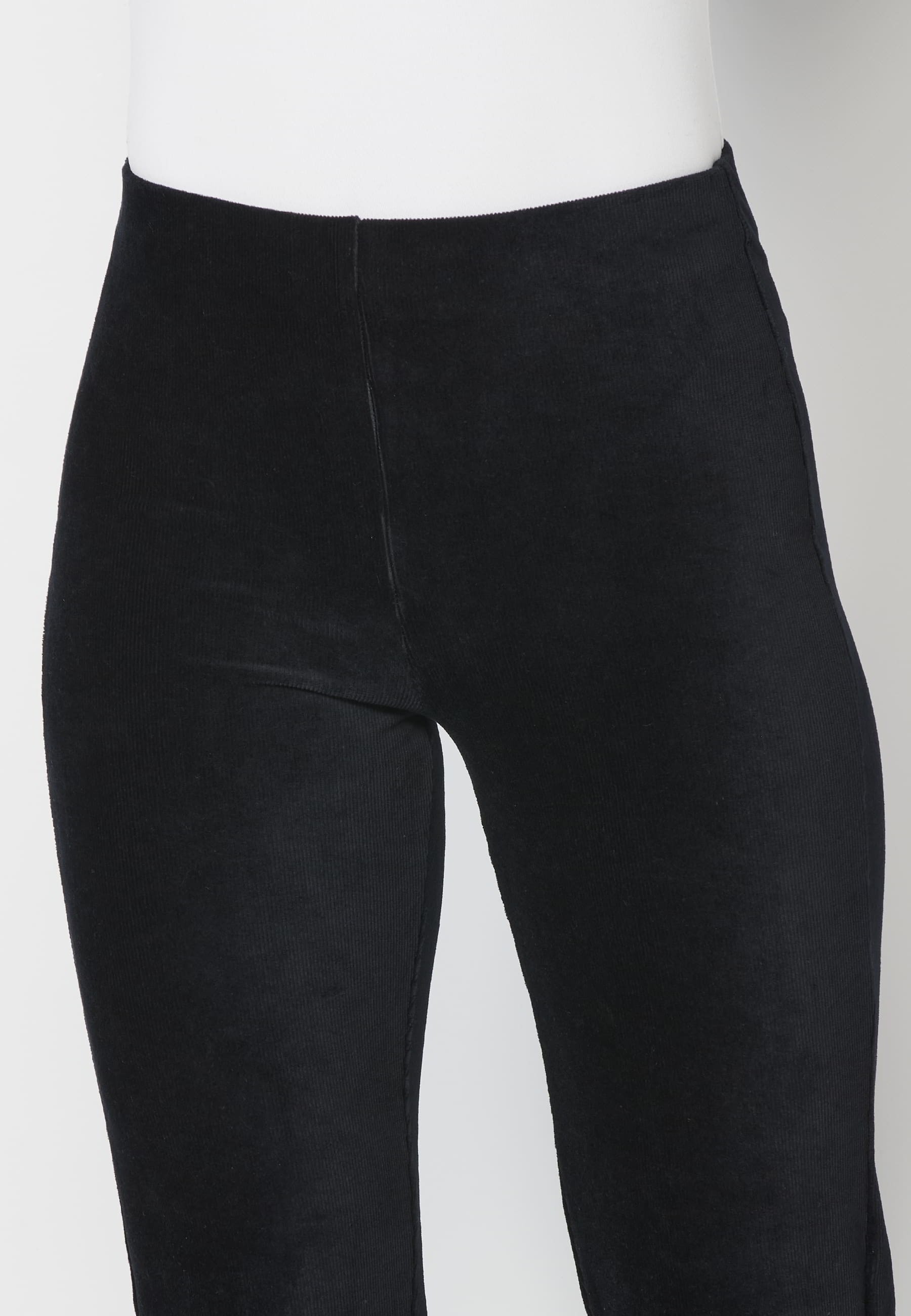 Black velvet microcorduroy long bell-shaped trousers for Woman