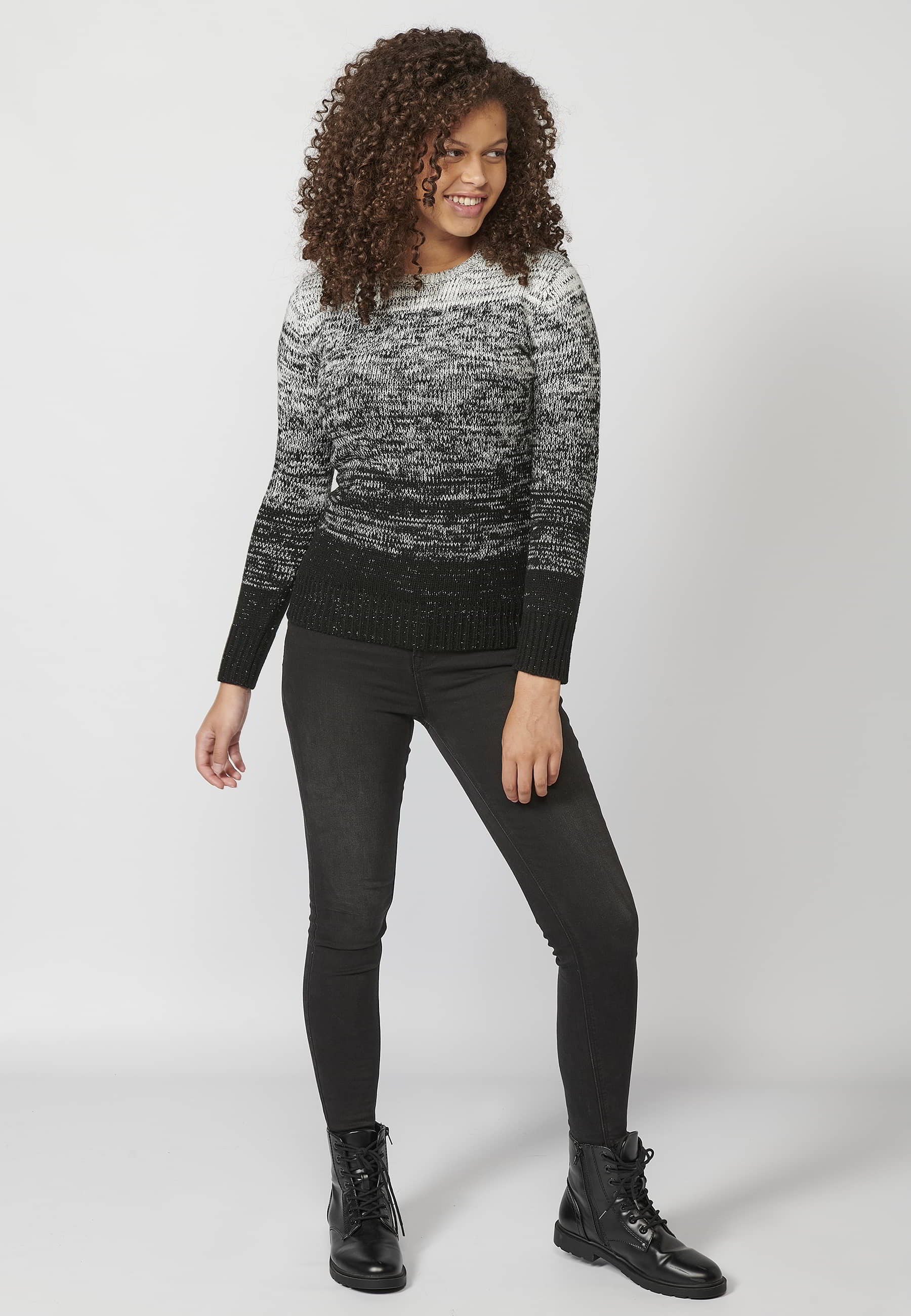 Pull en maille col rond manches longues effet chiné dégradé en Ecru pour Femme