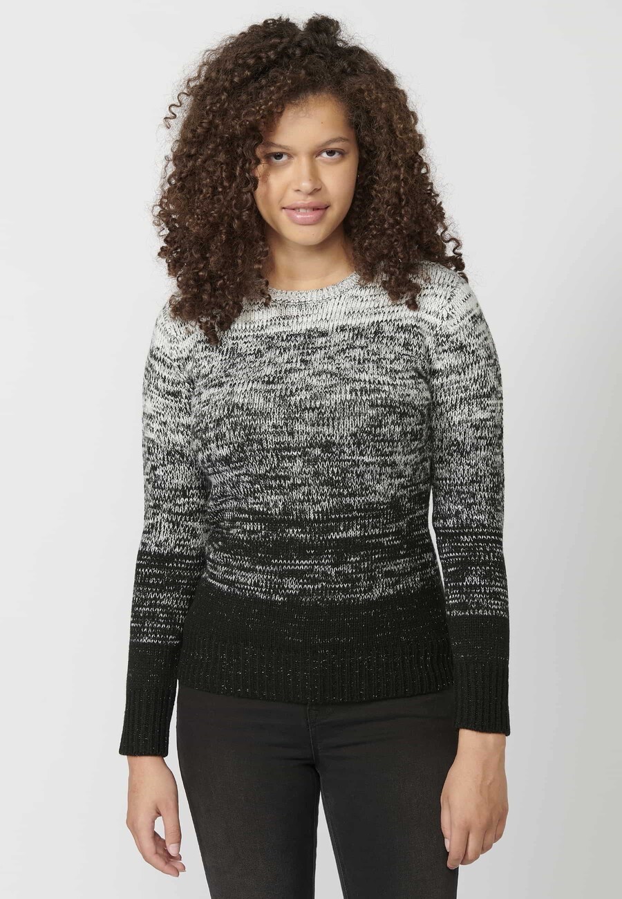 Pull en maille col rond manches longues effet chiné dégradé en Ecru pour Femme 8