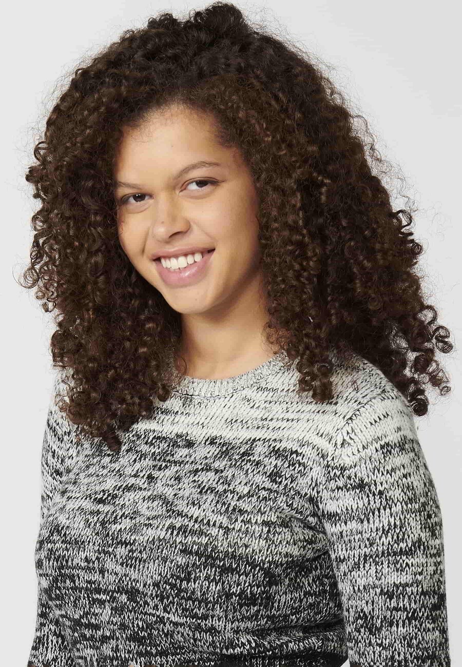 Pull en maille col rond manches longues effet chiné dégradé en Ecru pour Femme 7