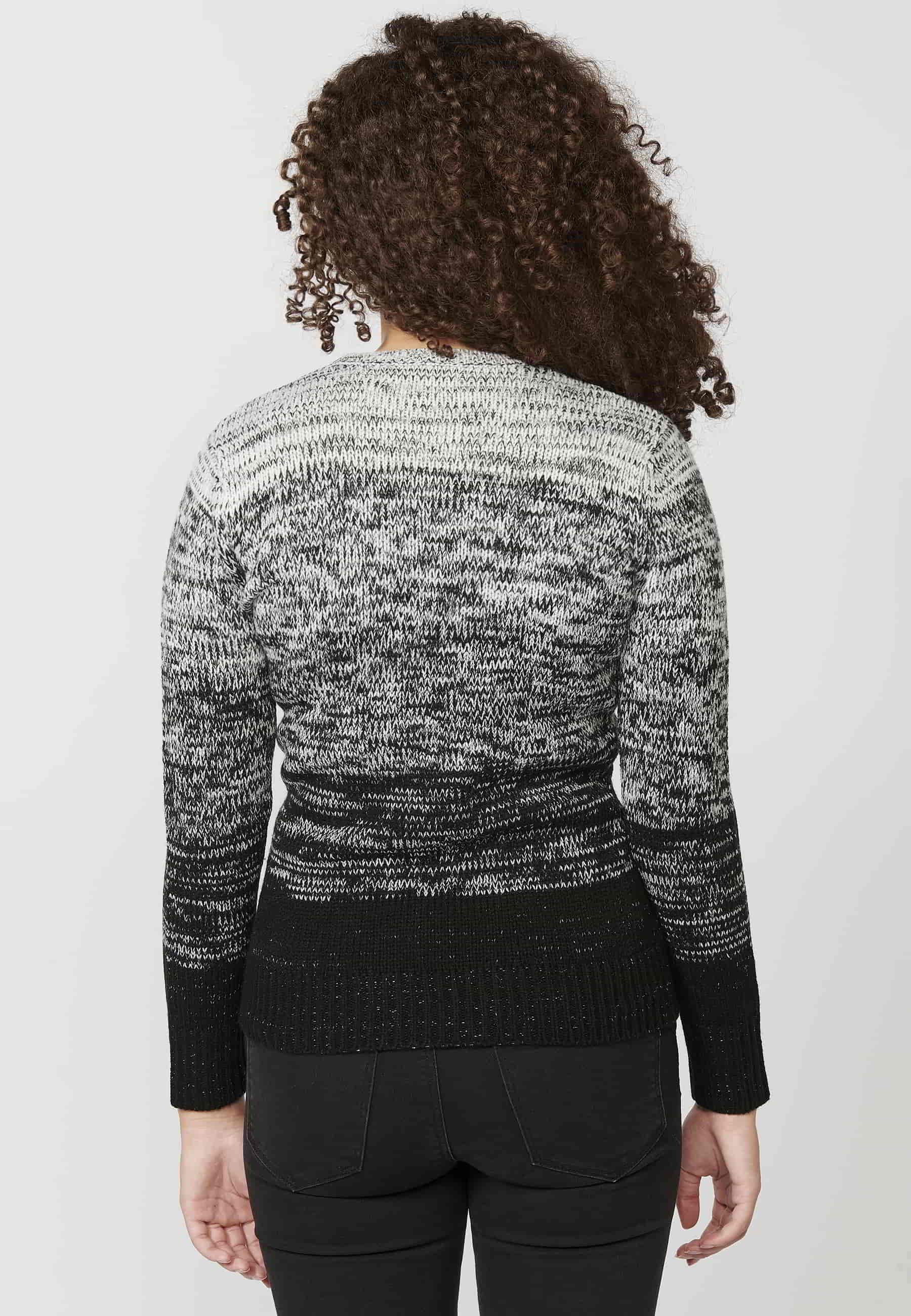 Pull en maille col rond manches longues effet chiné dégradé en Ecru pour Femme