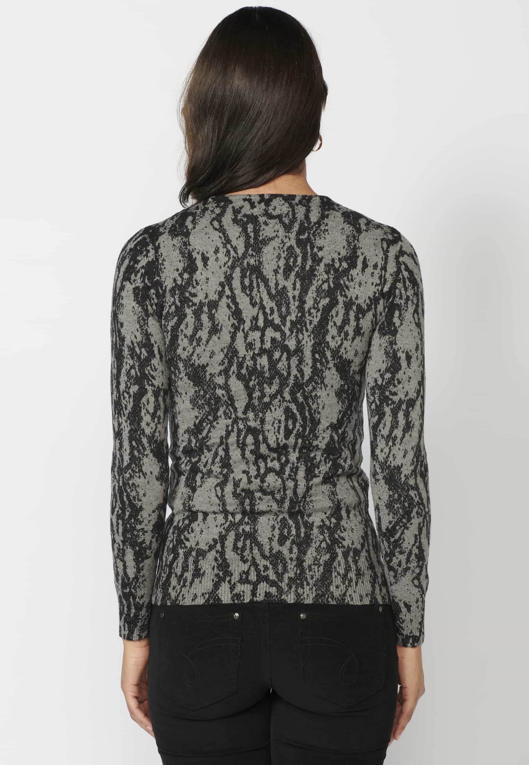 Grauer Langarmpullover mit Animal-Print für Damen