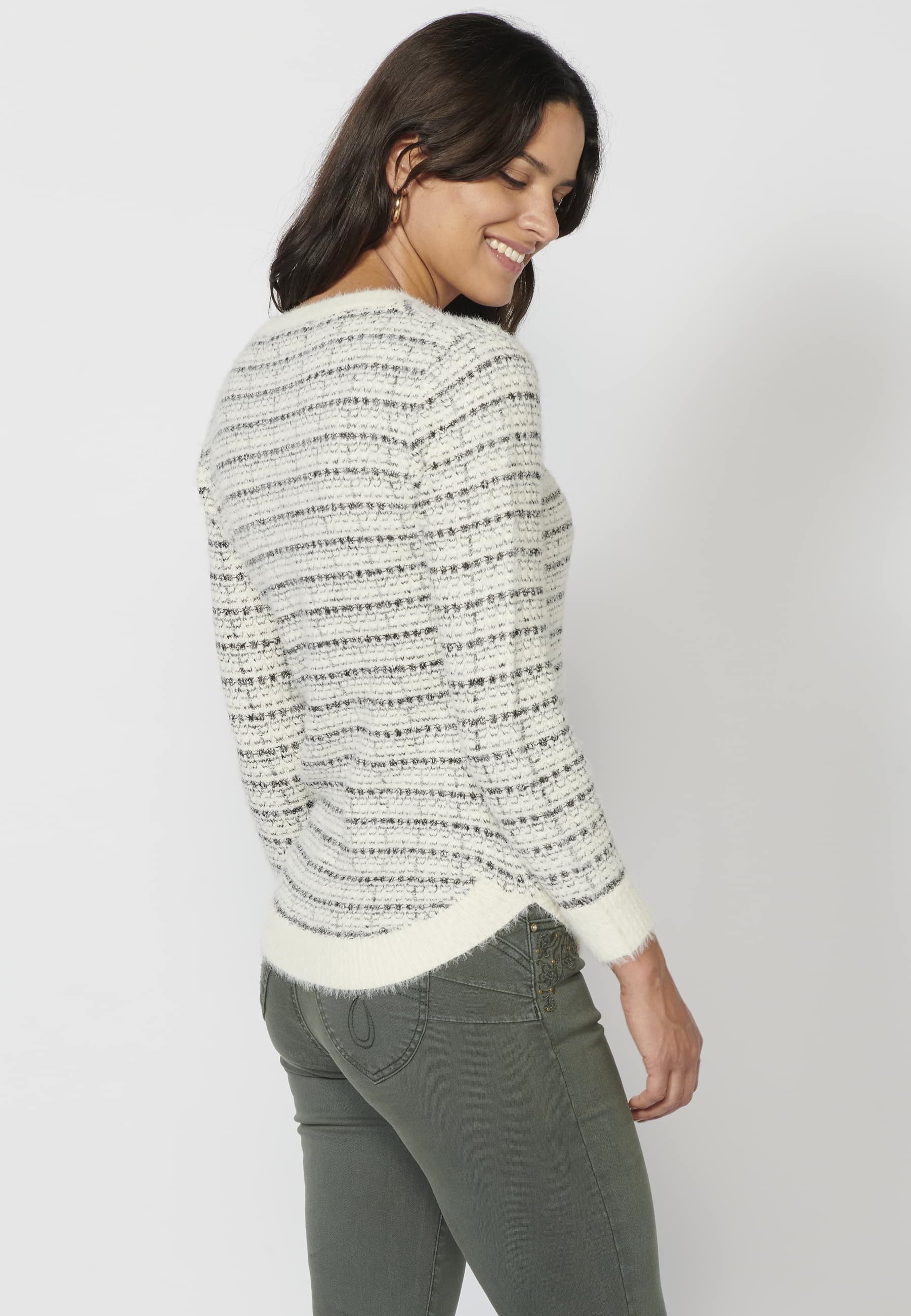 Jersey de manga larga a rayas color crudo para mujer | Moda Actual