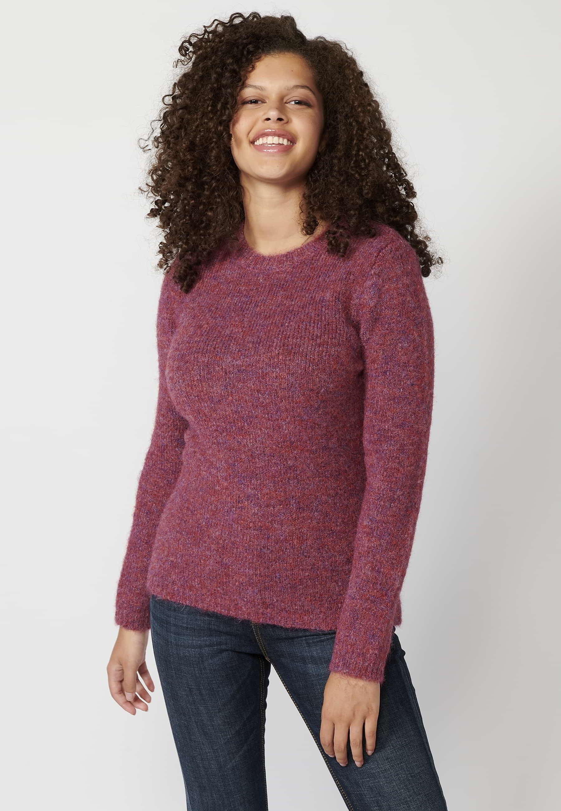 Kastanienbrauner Langarmpullover mit Rundhalsausschnitt für Damen