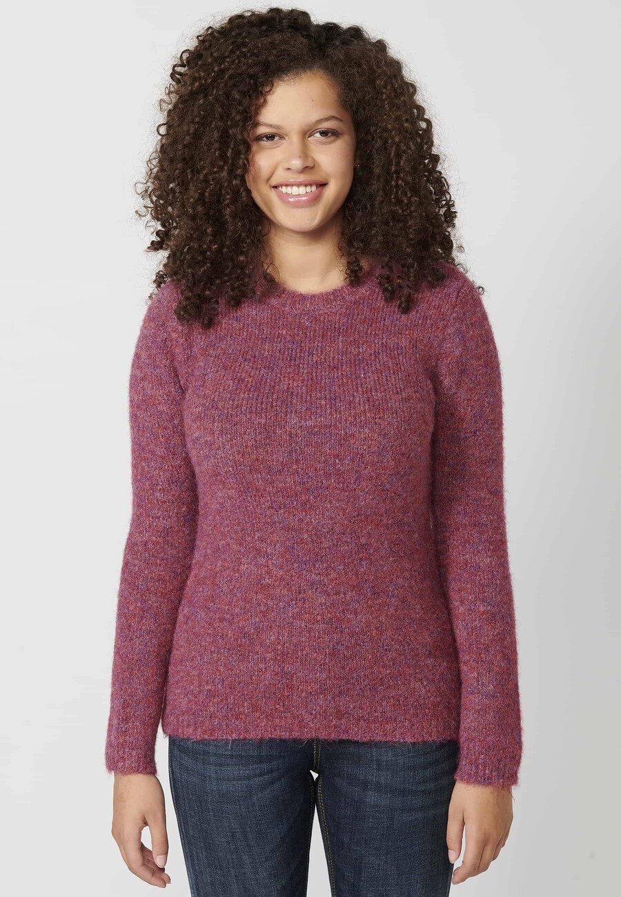 Kastanienbrauner Langarmpullover mit Rundhalsausschnitt für Damen 7