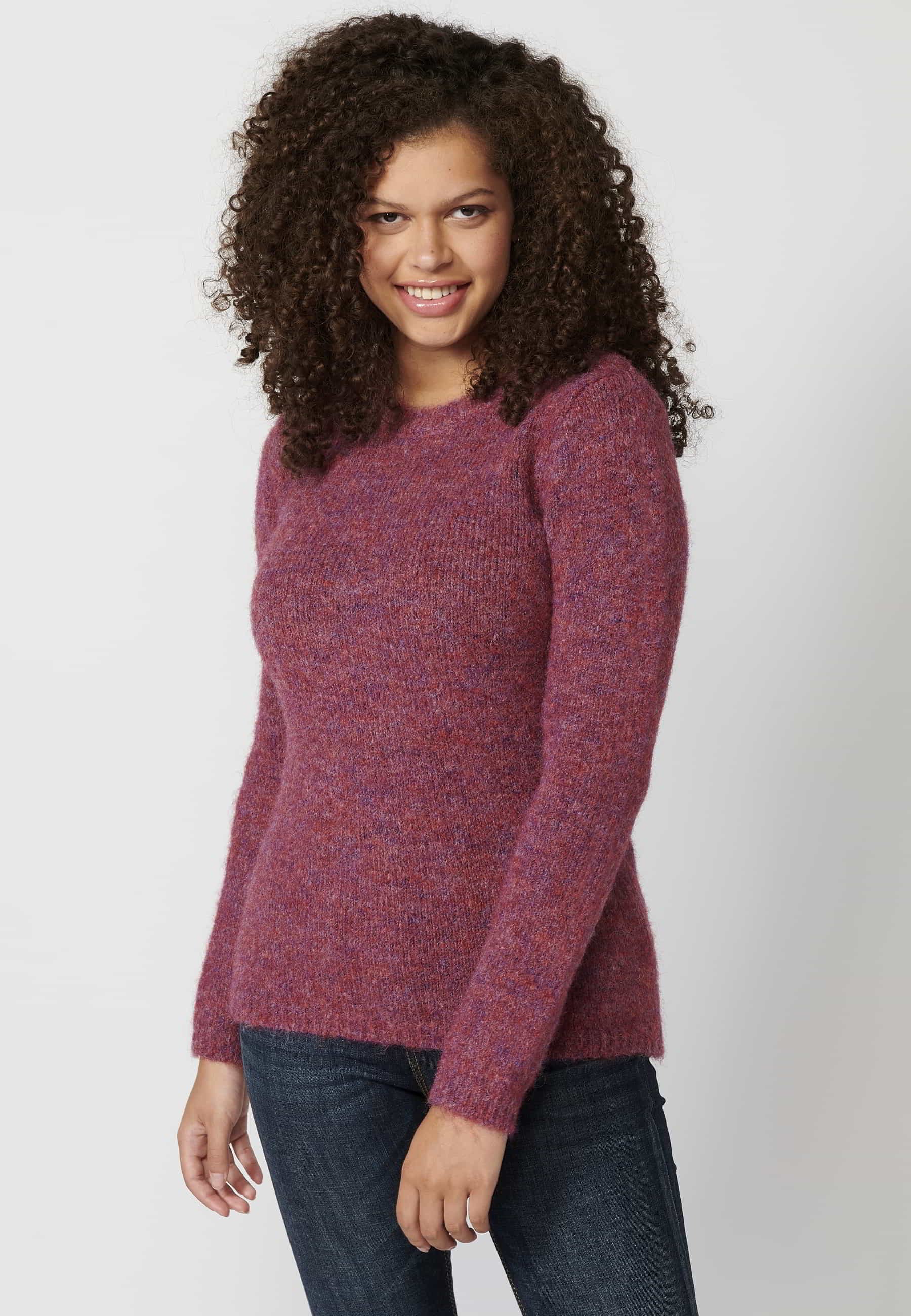 Kastanienbrauner Langarmpullover mit Rundhalsausschnitt für Damen