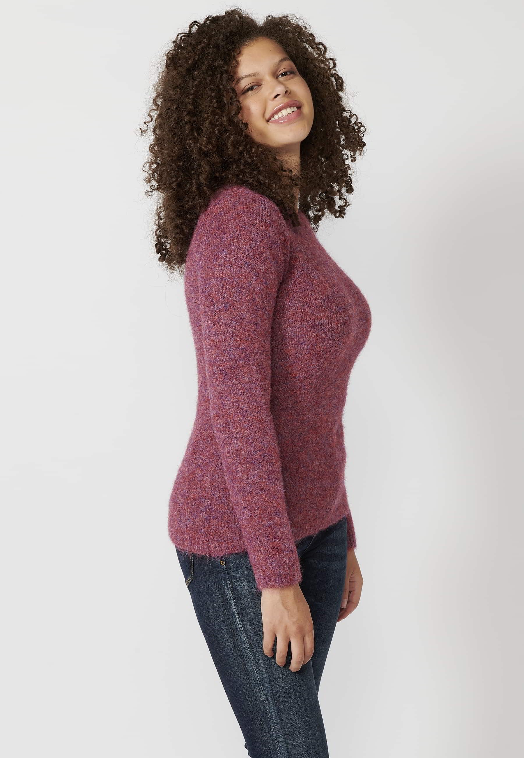 Kastanienbrauner Langarmpullover mit Rundhalsausschnitt für Damen