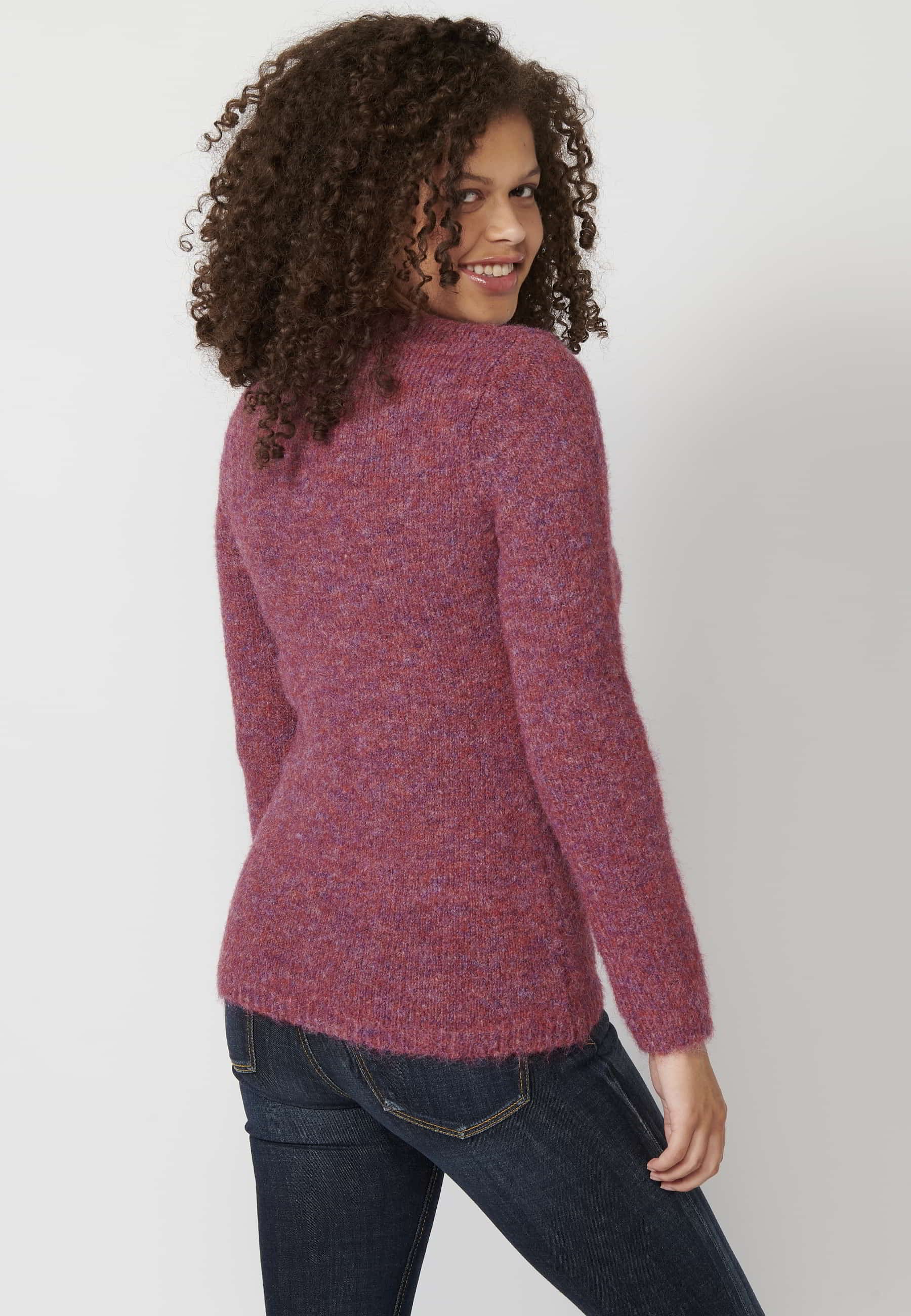 Kastanienbrauner Langarmpullover mit Rundhalsausschnitt für Damen