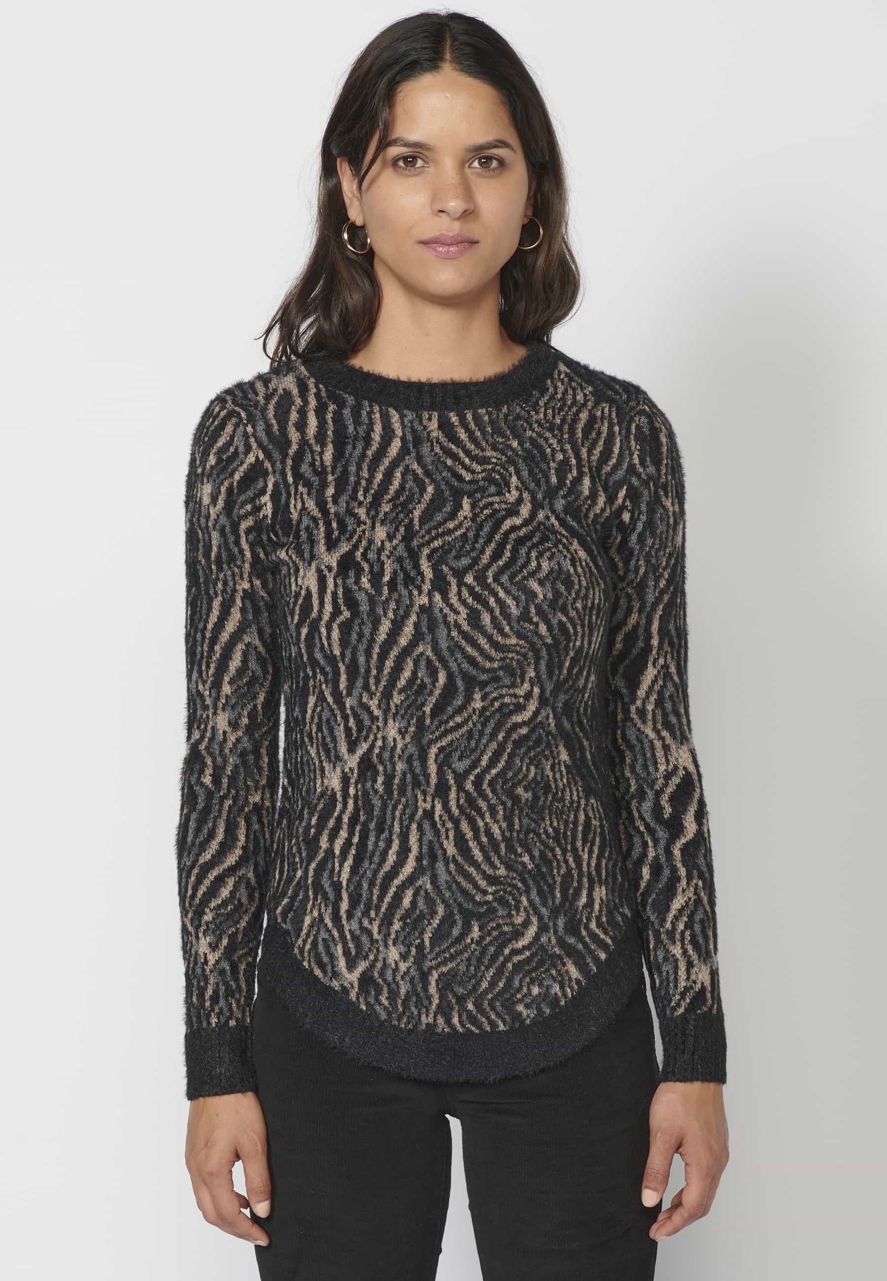 Jersei de punt de màniga llarga estampat animal print color Negre per a Dona