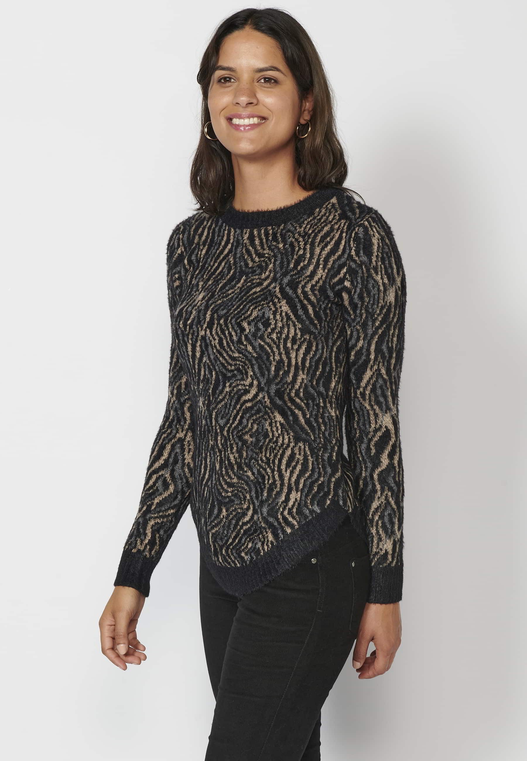 Jersei de punt de màniga llarga estampat animal print color Negre per a Dona