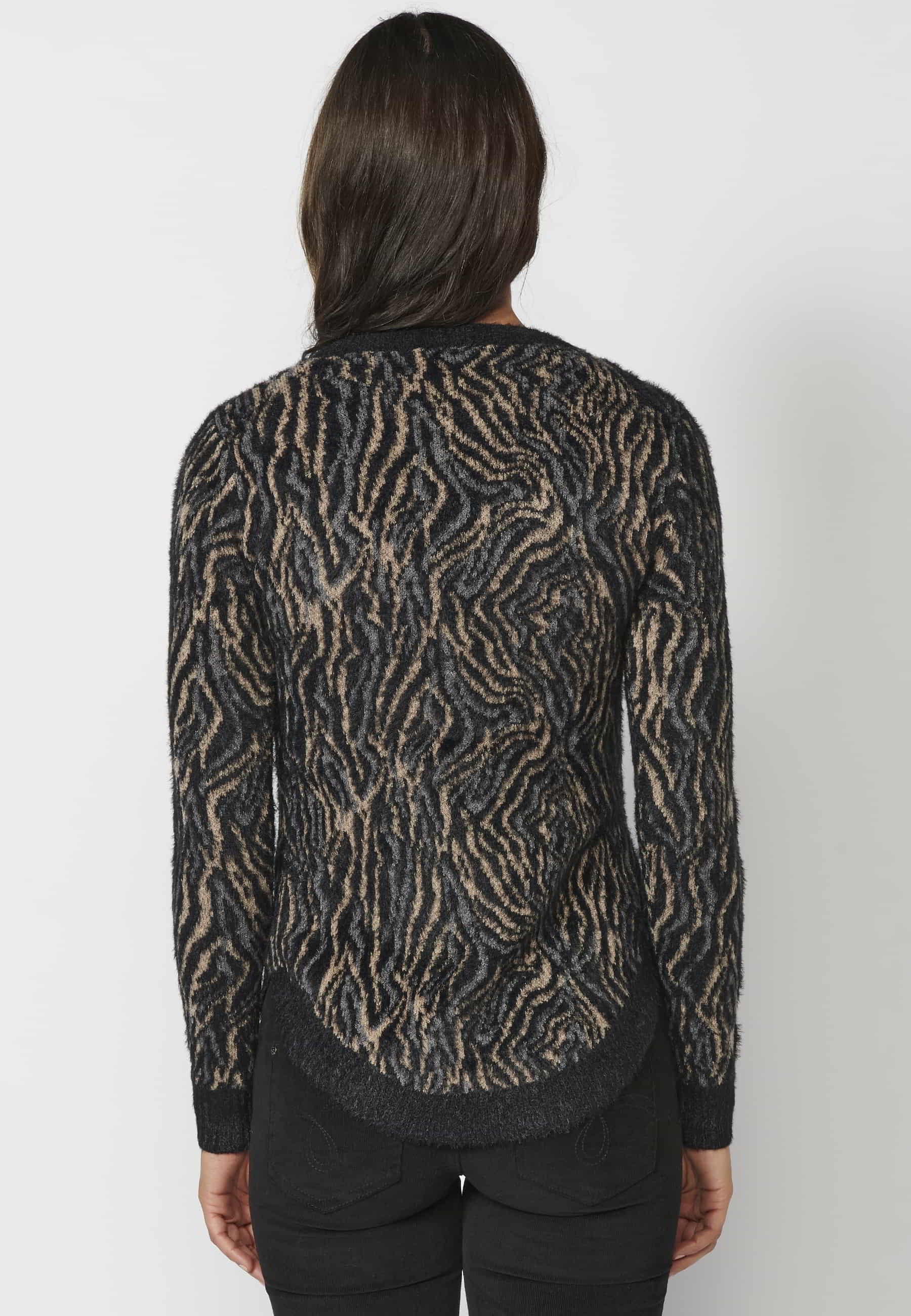 Jersei de punt de màniga llarga estampat animal print color Negre per a Dona