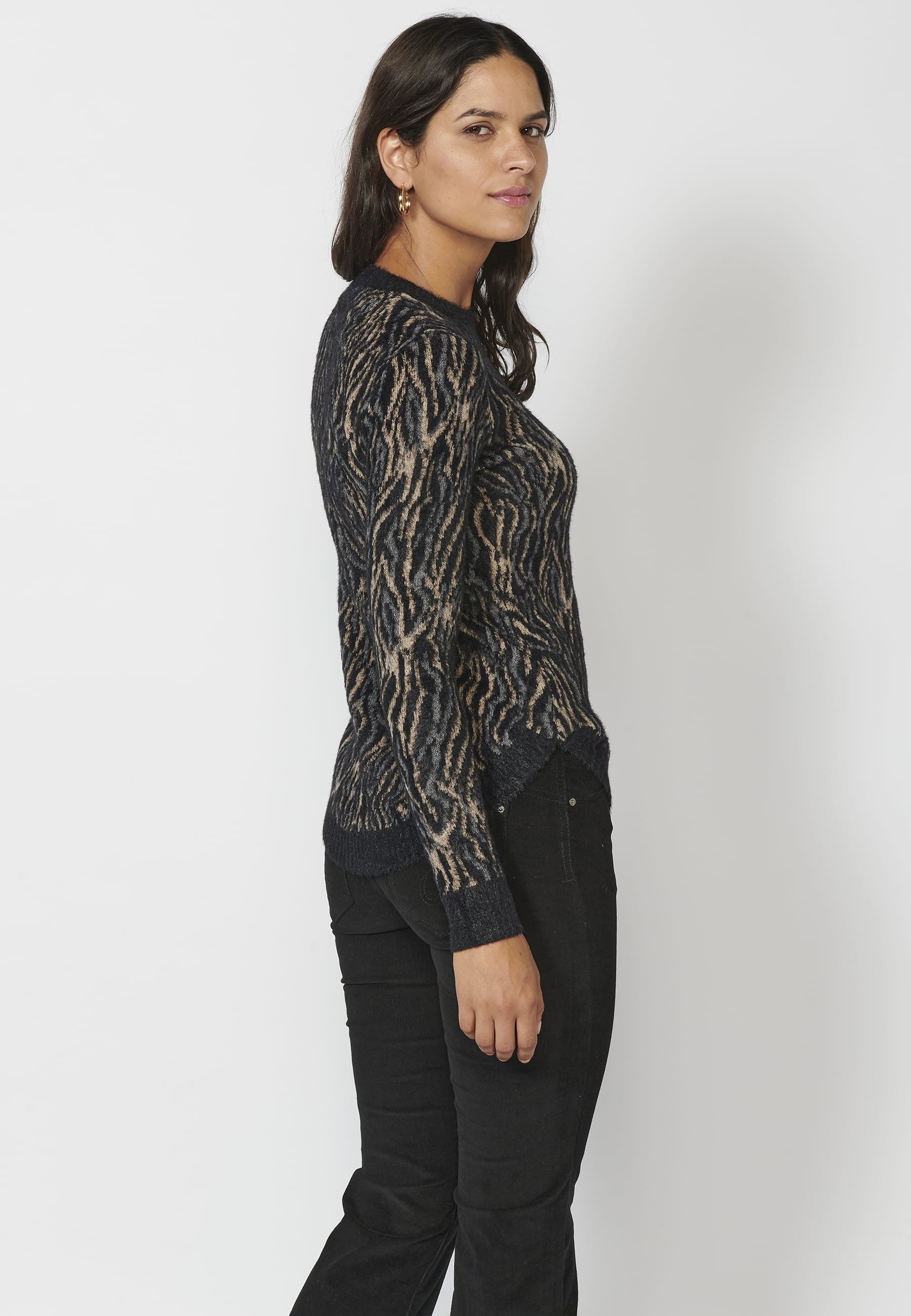 Jersei de punt de màniga llarga estampat animal print color Negre per a Dona