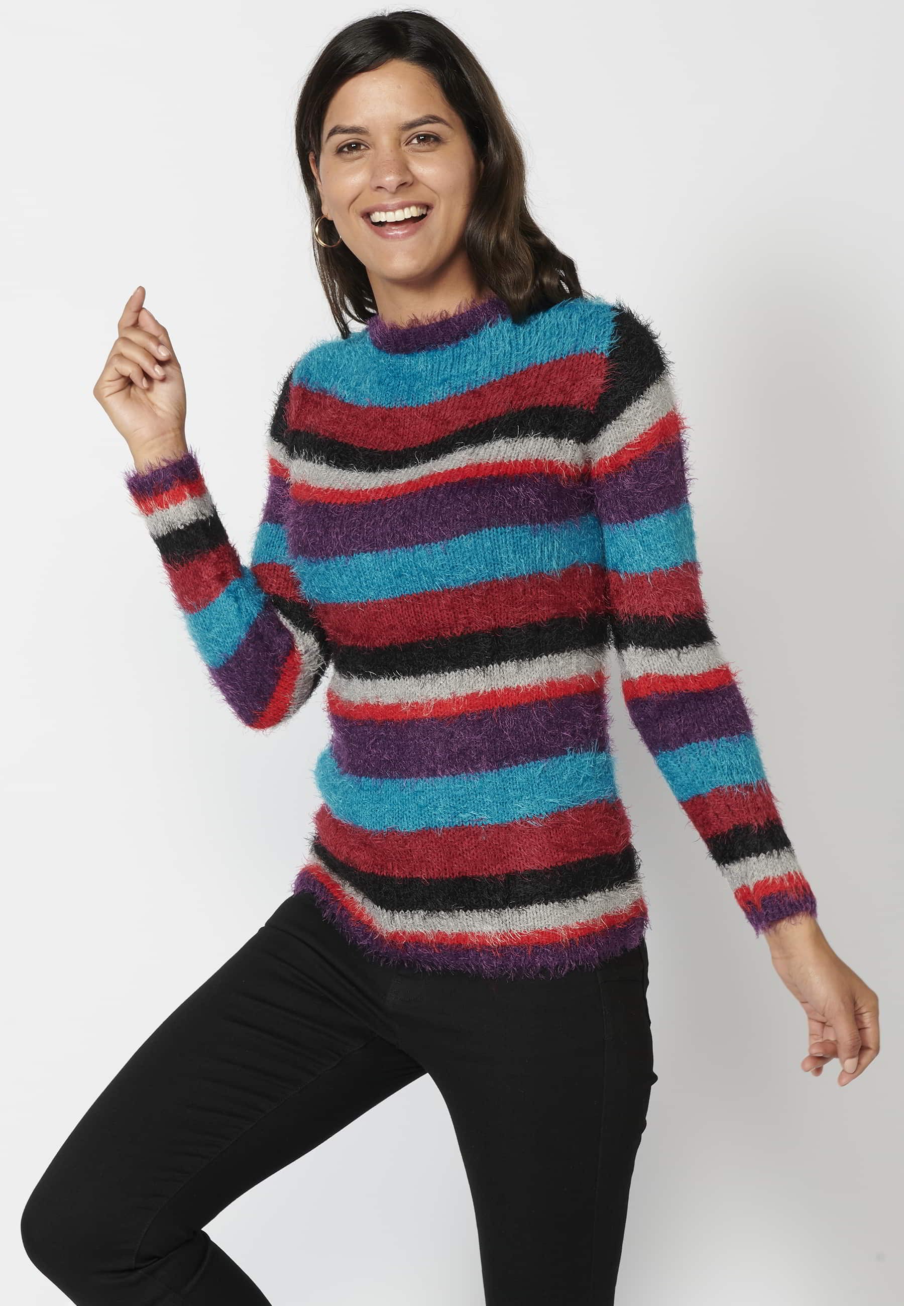 Pull rayé multicolore à manches longues pour Femme