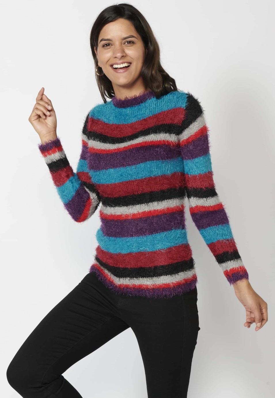 Jersey de manga larga a rayas color multicolor para mujer | Moda Actual