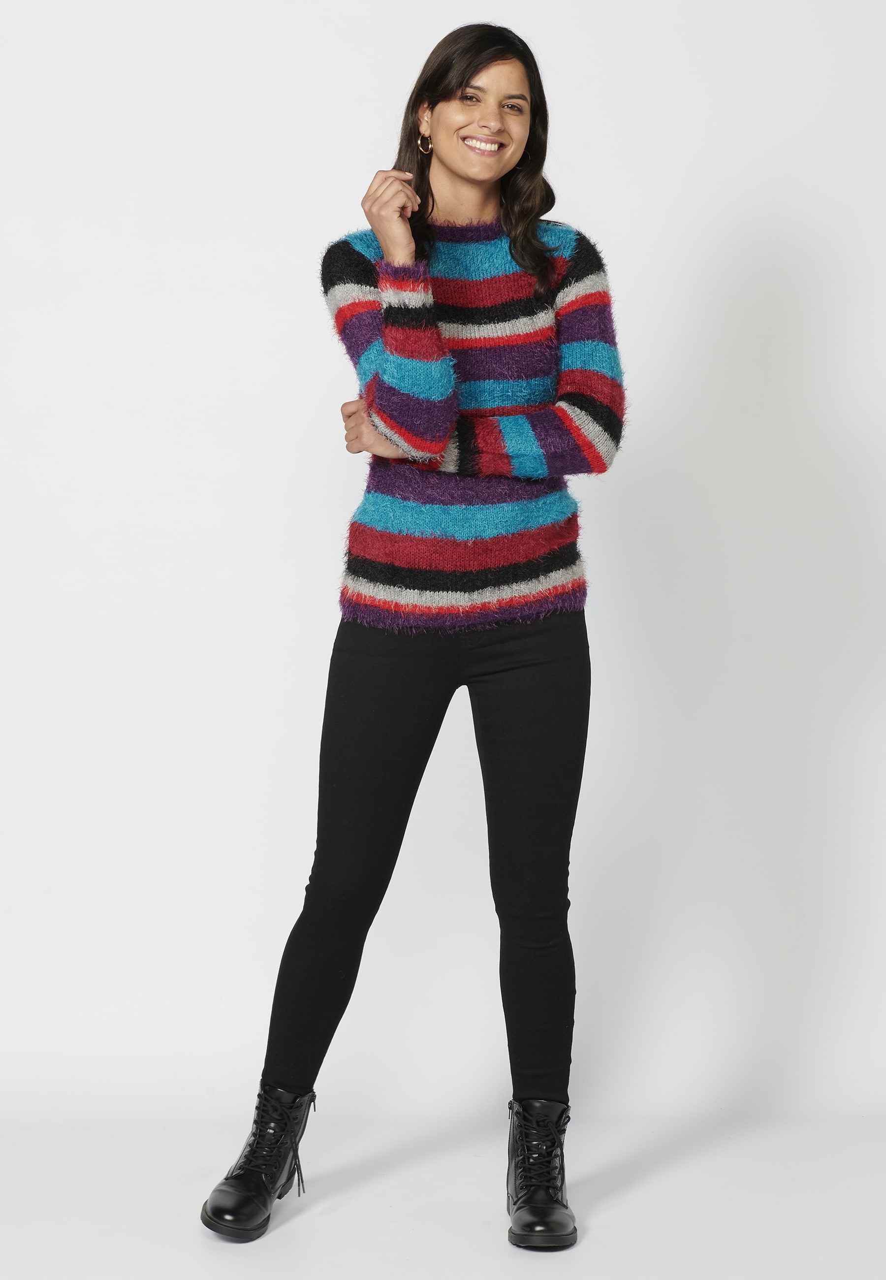 Pull rayé multicolore à manches longues pour Femme