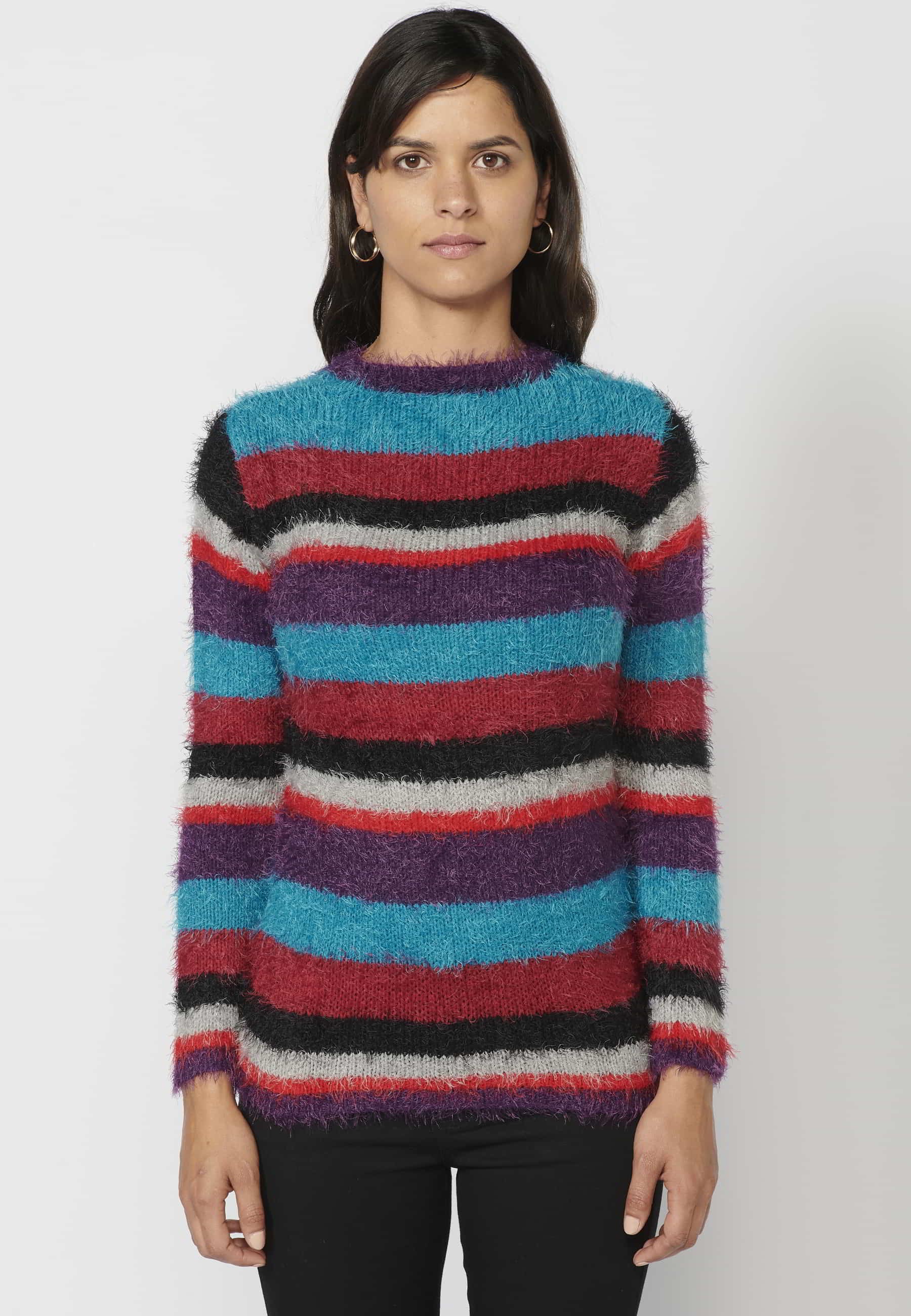 Pull rayé multicolore à manches longues pour Femme