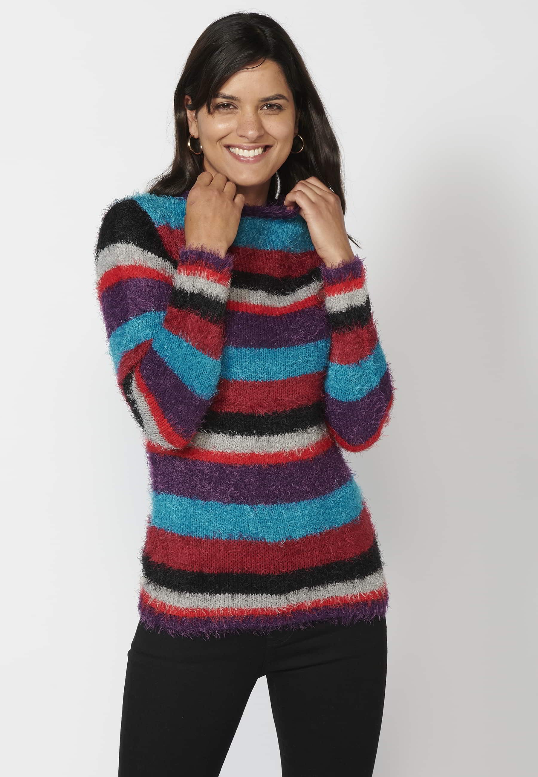 Pull rayé multicolore à manches longues pour Femme