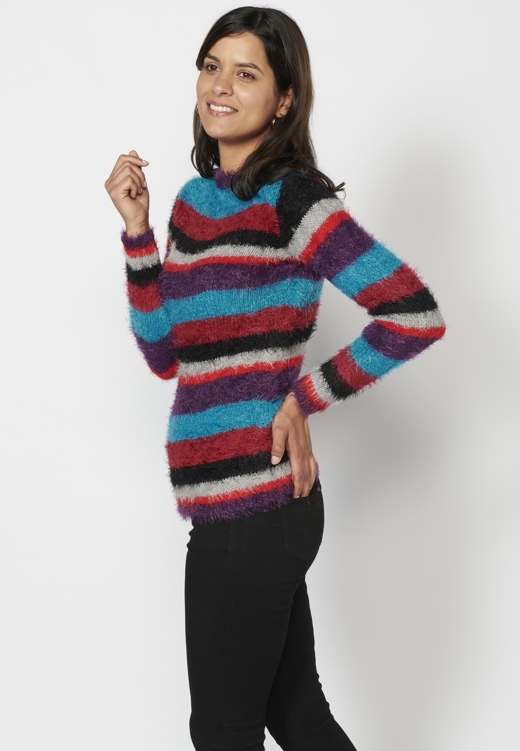 Pull rayé multicolore à manches longues pour Femme