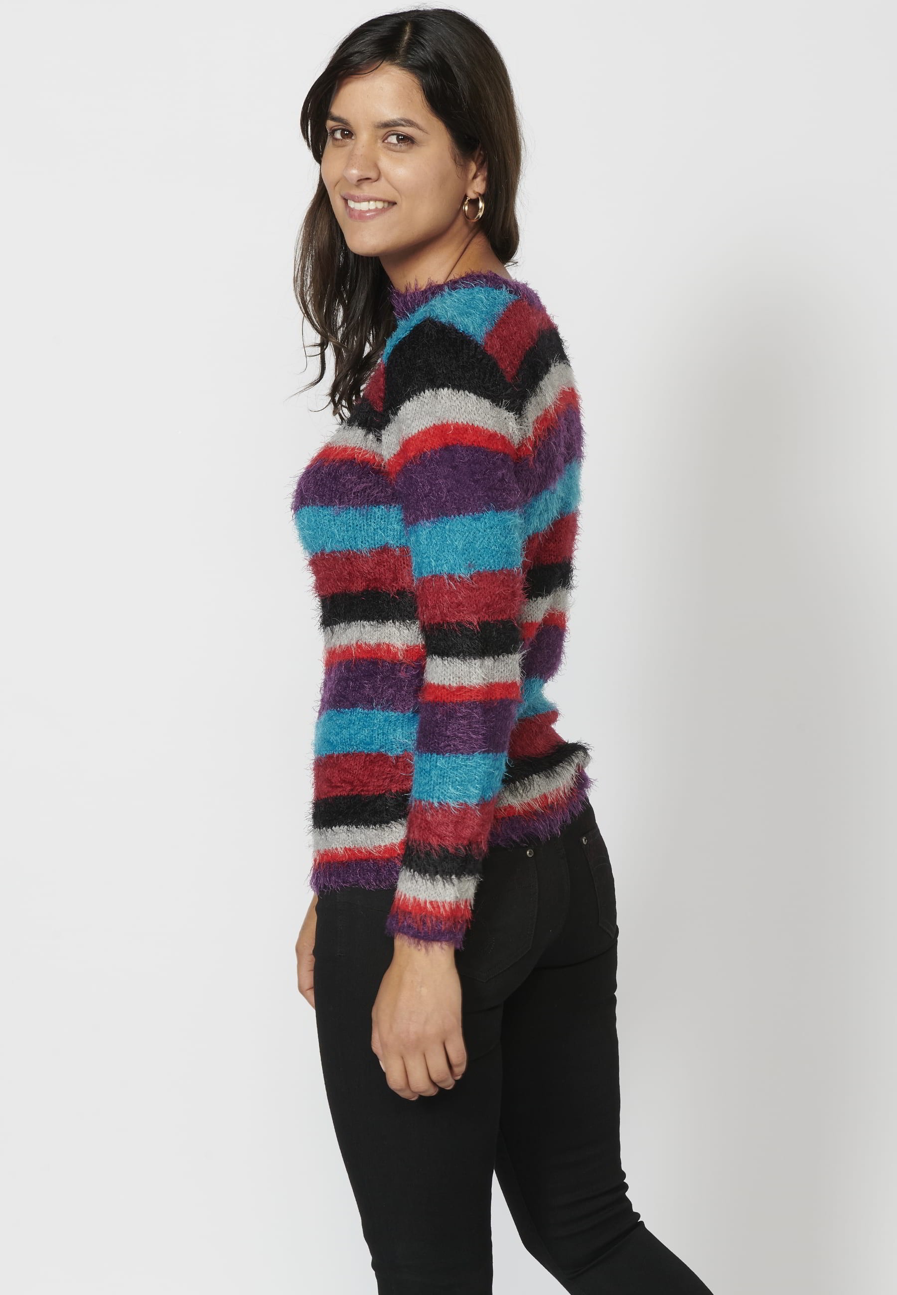 Pull rayé multicolore à manches longues pour Femme 7