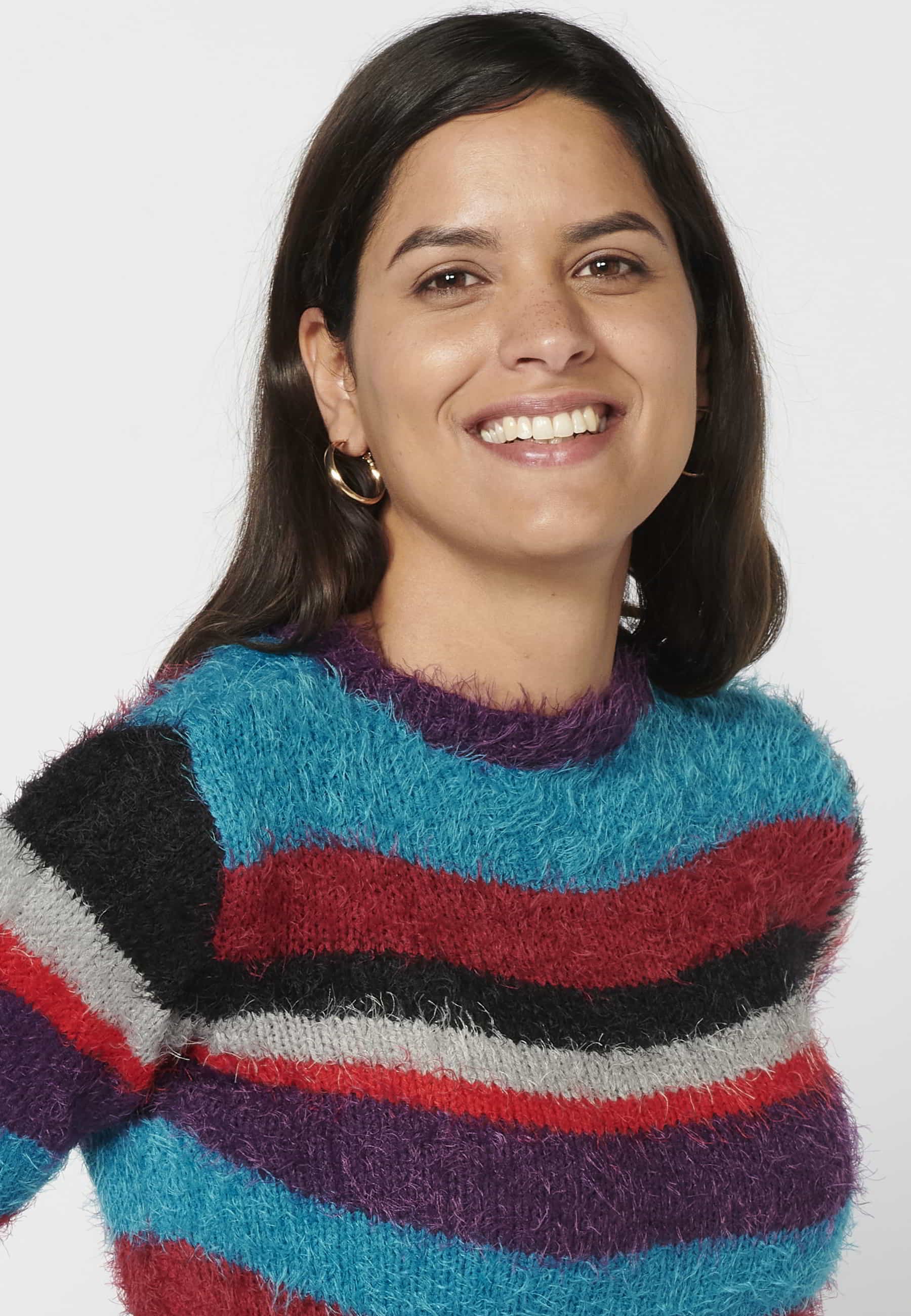 Pull rayé multicolore à manches longues pour Femme 8