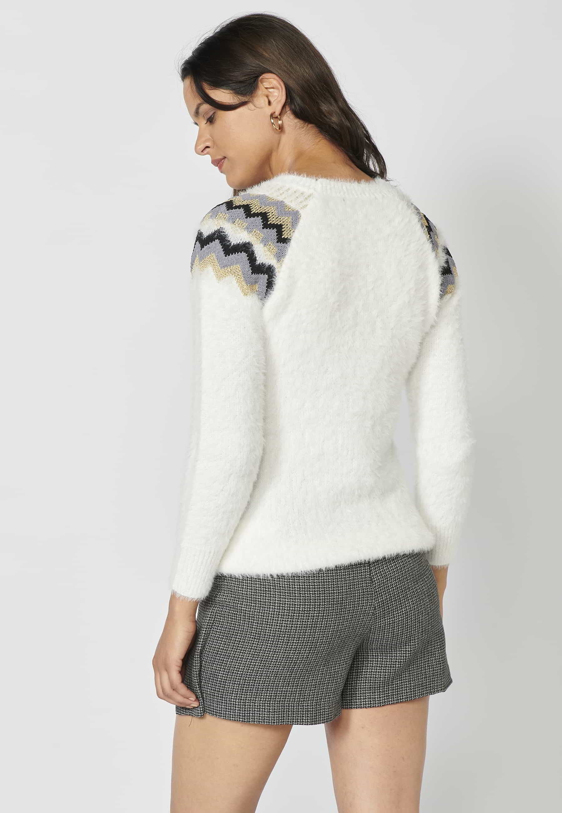 Jersey de punto manga larga de cuello redondo color crudo para mujer | Moda Actual