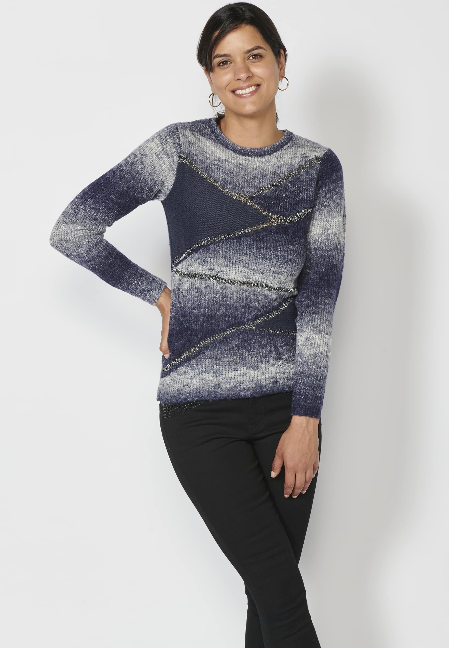 Jersey de manga larga de diferentes texturas color navy para mujer | Moda Actual