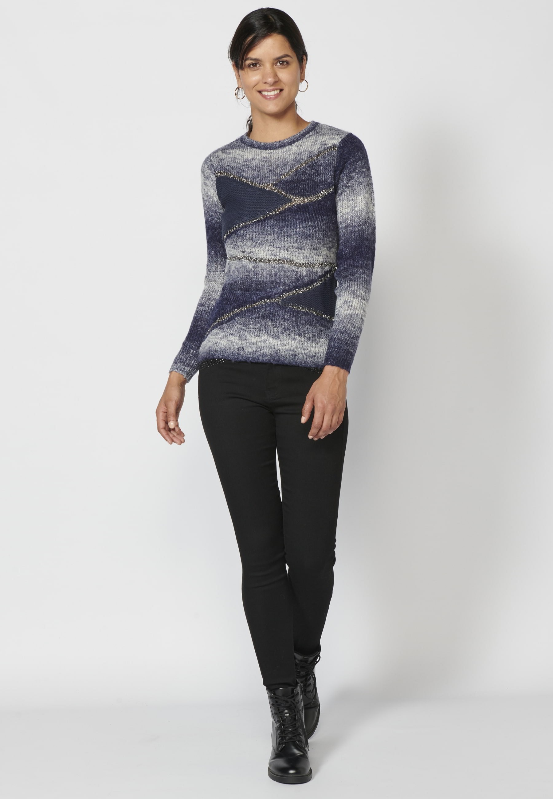 Jersey de manga larga de diferentes texturas color navy para mujer | Moda Actual