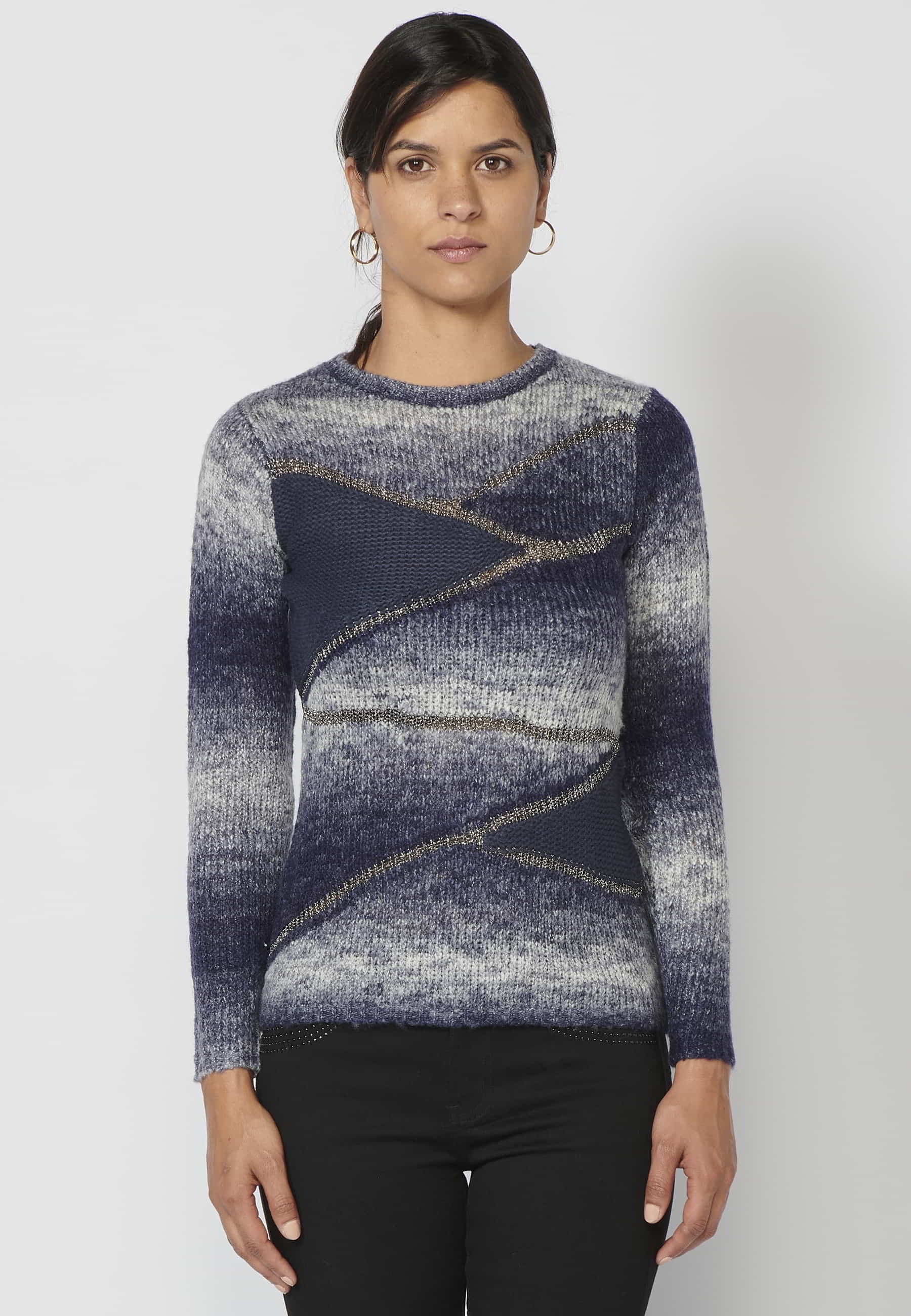 Jersey de manga larga de diferentes texturas color navy para mujer | Moda Actual