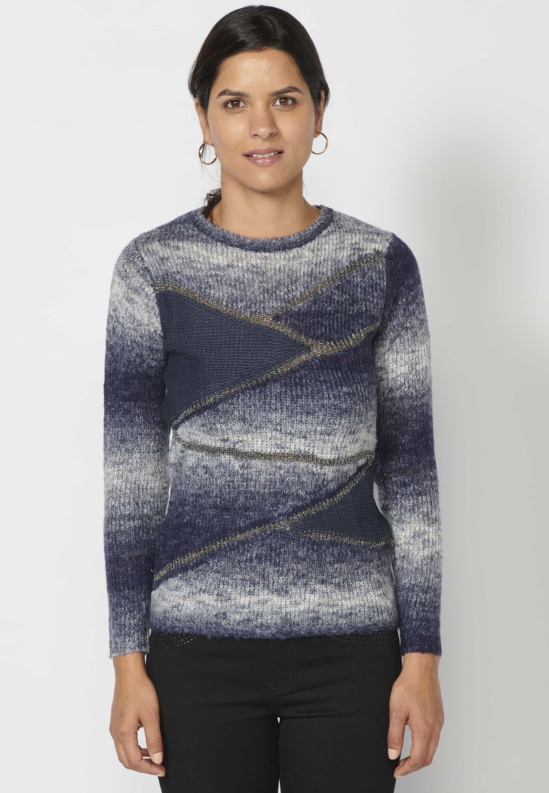 Jersey de manga larga de diferentes texturas color navy para mujer | Moda Actual