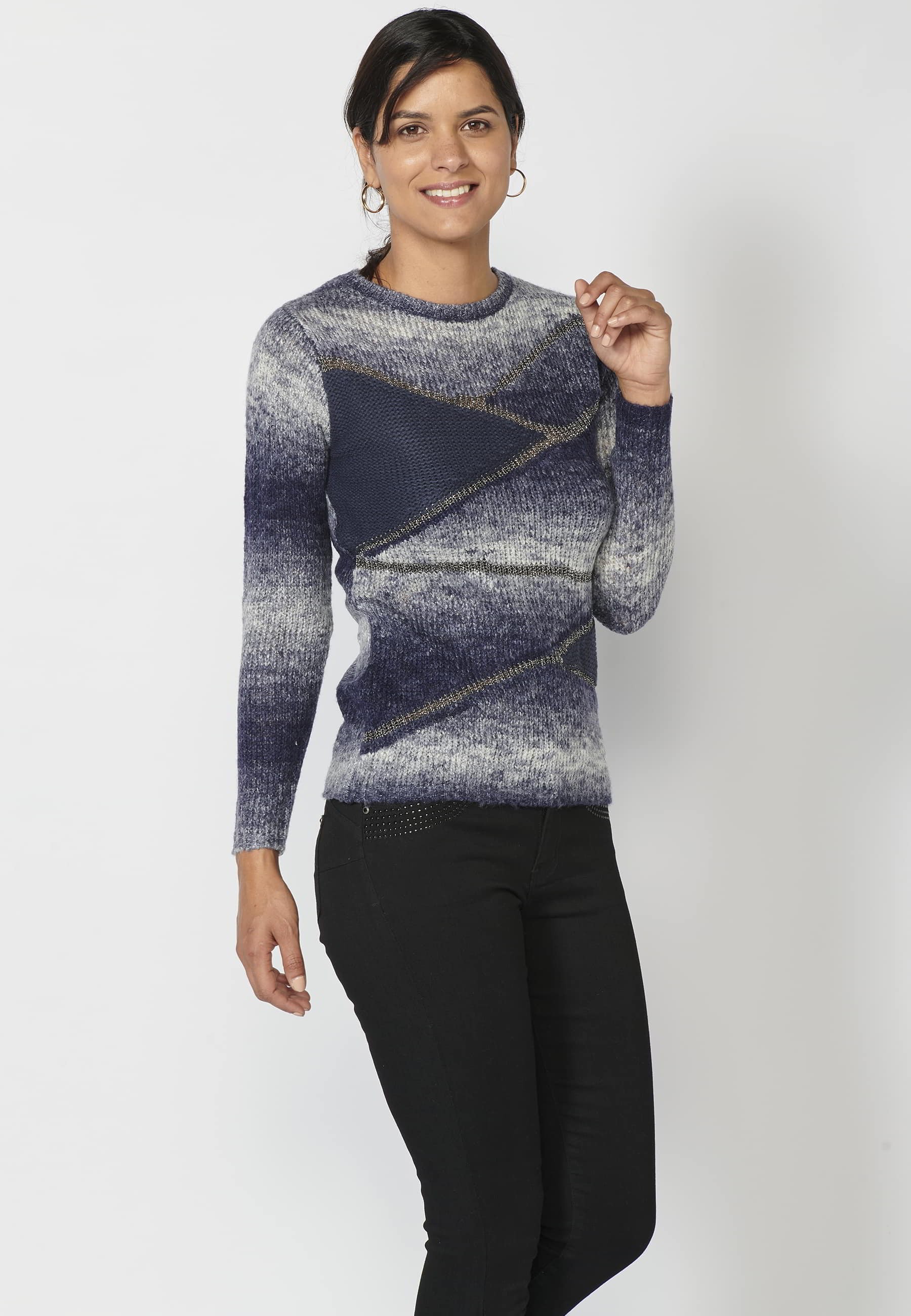 Jersey de manga larga de diferentes texturas color navy para mujer | Moda Actual