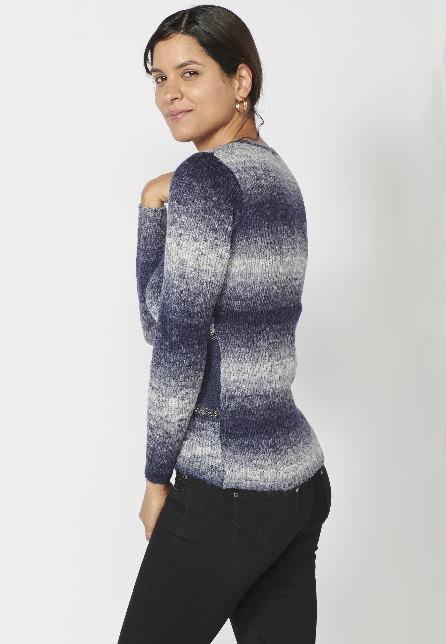 Jersey de manga larga de diferentes texturas color navy para mujer | Moda Actual