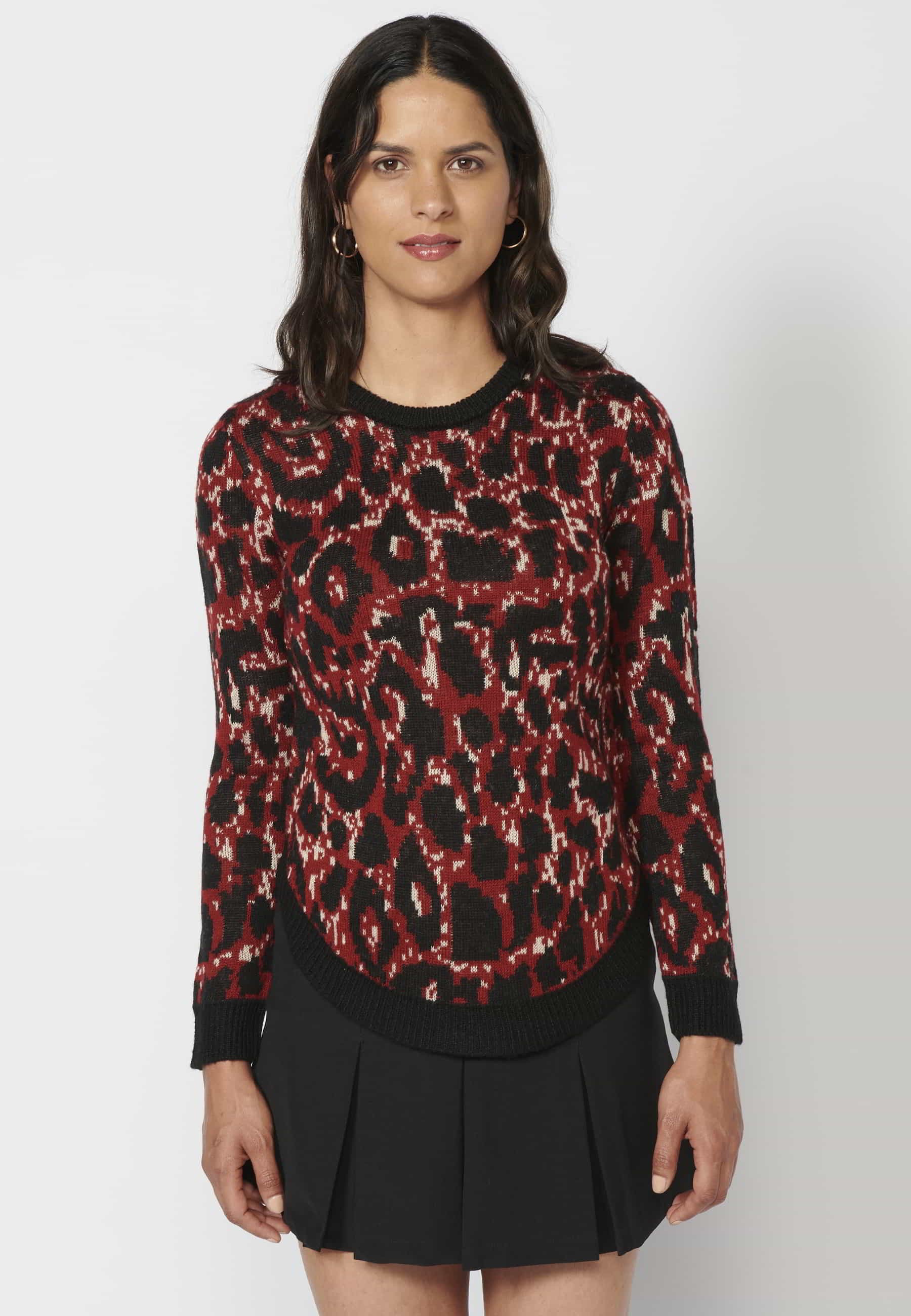 Jersey de manga larga con estampado animal print de color rojo para mujer | Moda Actual