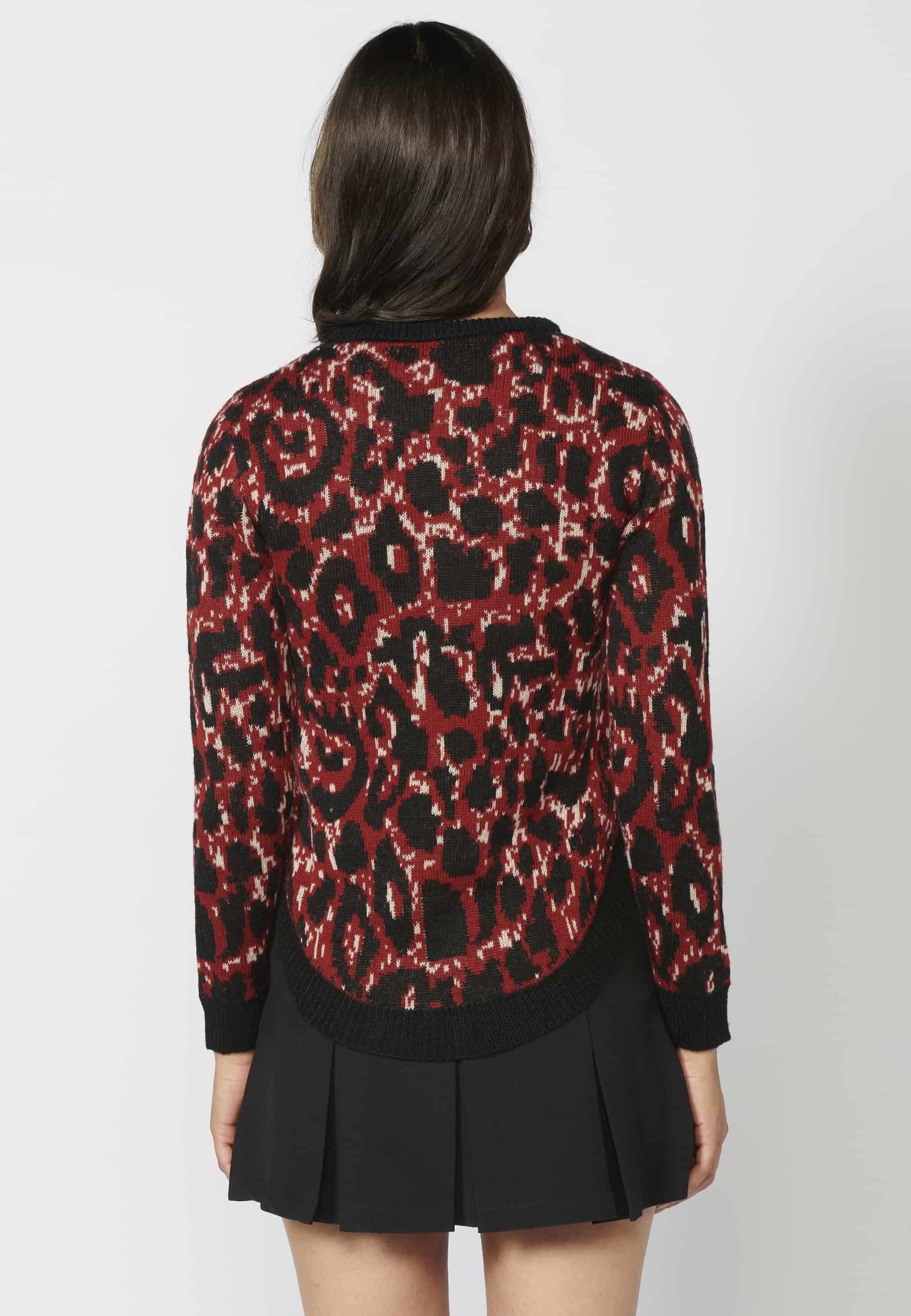 Jersey de manga larga con estampado animal print de color rojo para mujer | Moda Actual