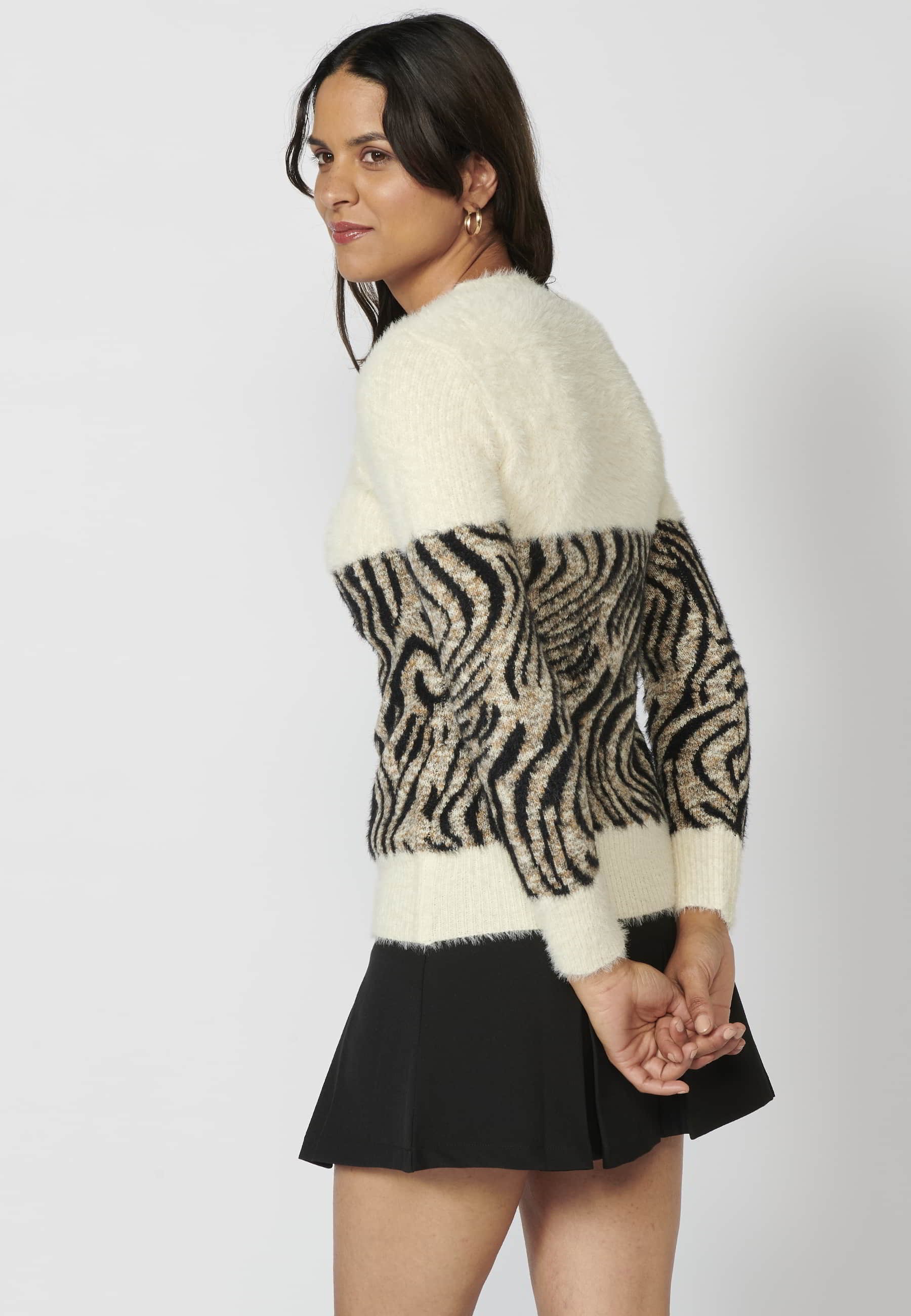 Jersei de màniga llarga amb estampat d'animal print color Cru per a Dona