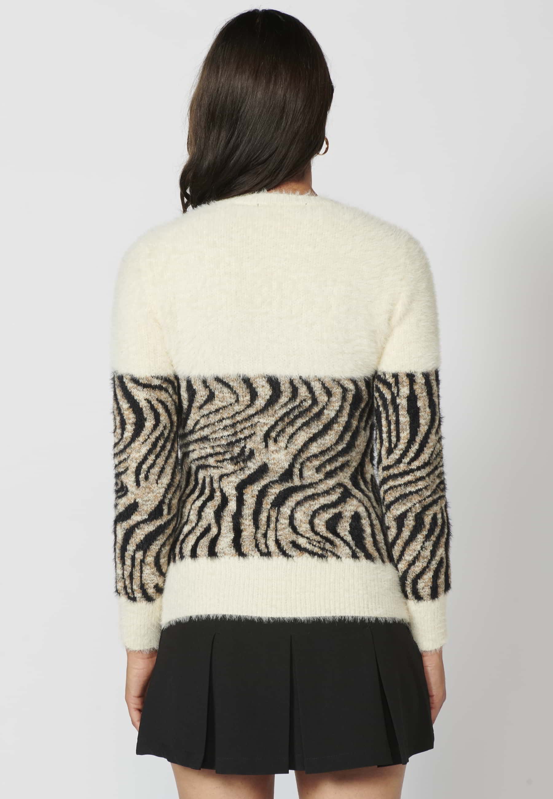 Jersei de màniga llarga amb estampat d'animal print color Cru per a Dona