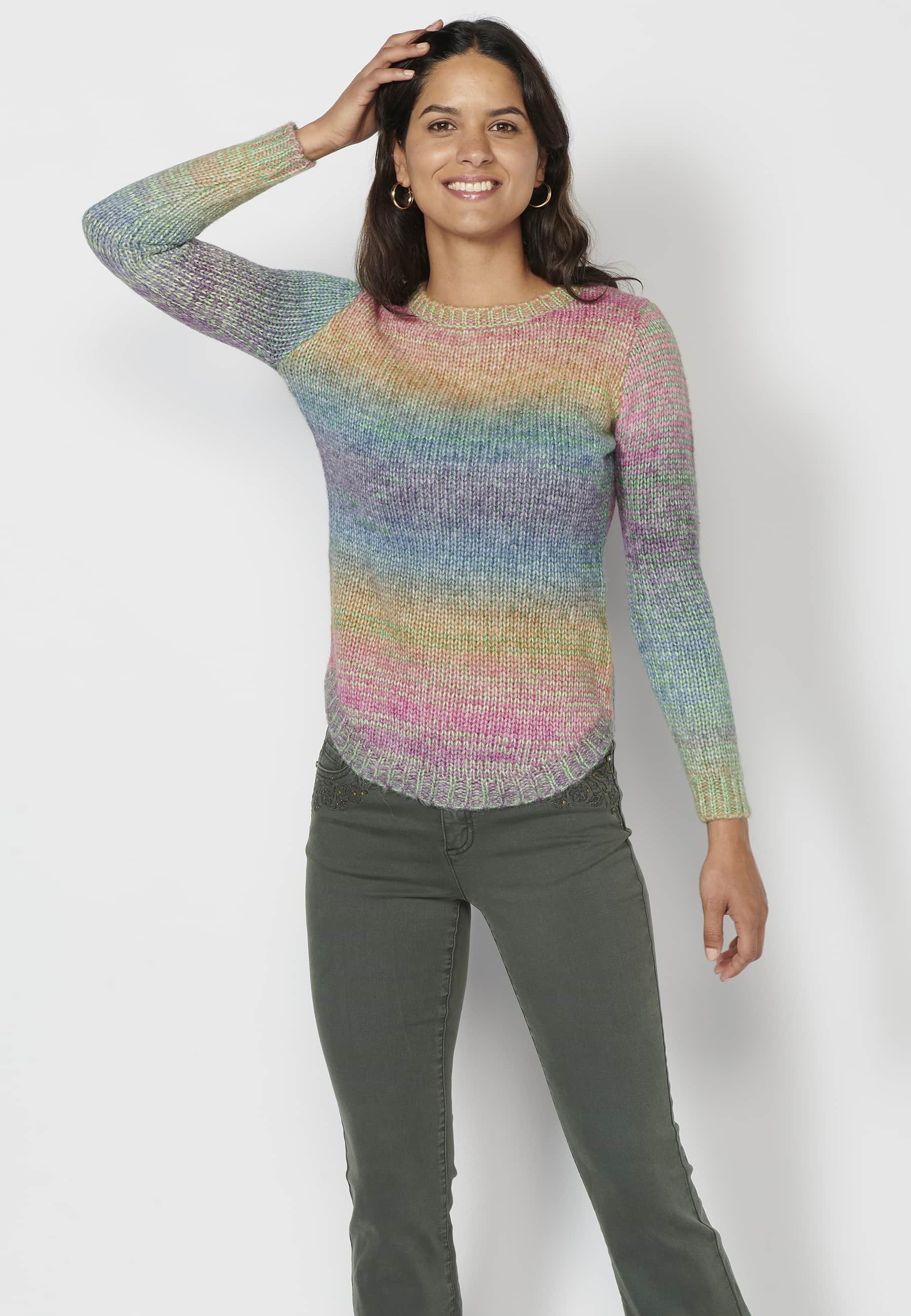 Pull en maille à manches longues et rayures multicolores pour Femme