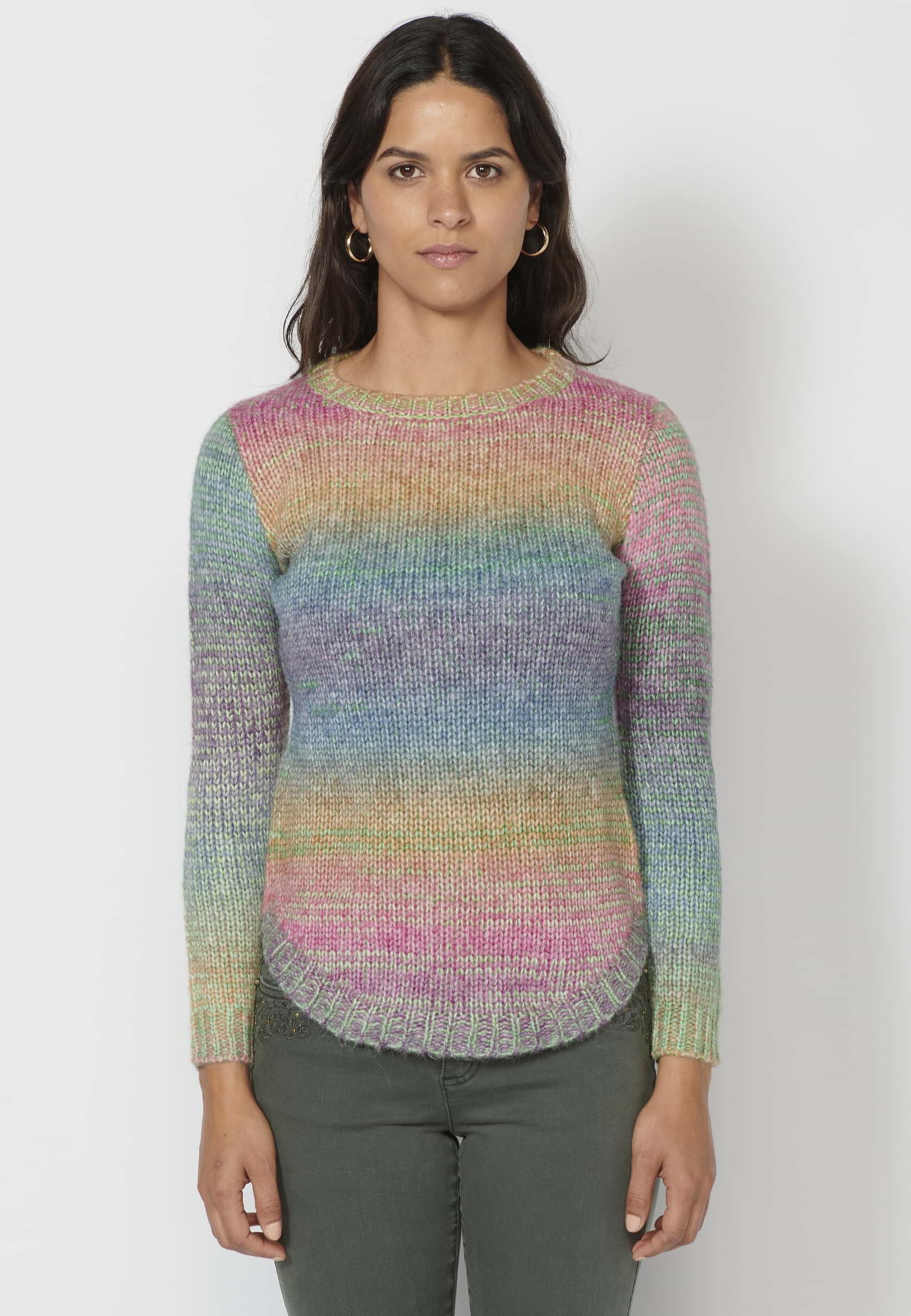 Pull en maille à manches longues et rayures multicolores pour Femme