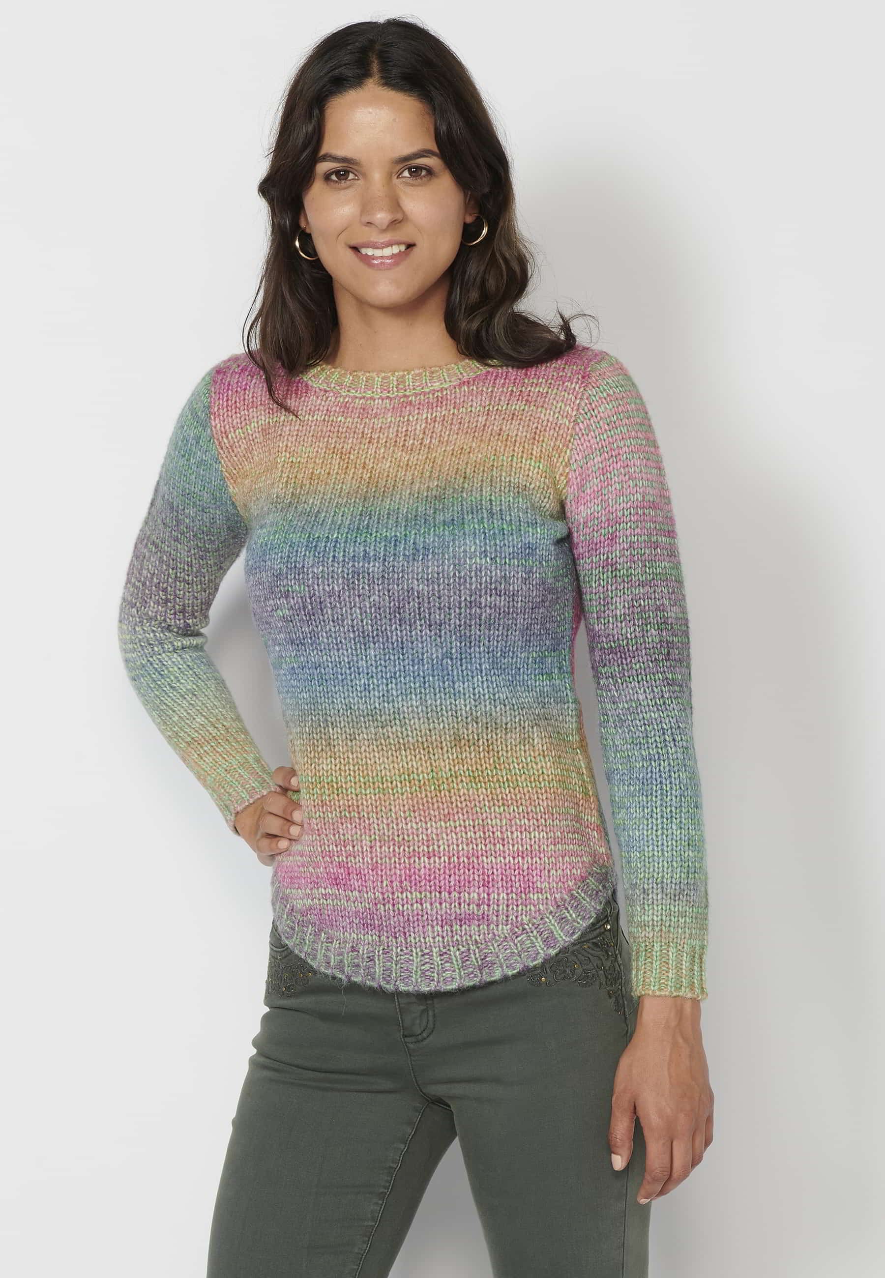 Pull en maille à manches longues et rayures multicolores pour Femme