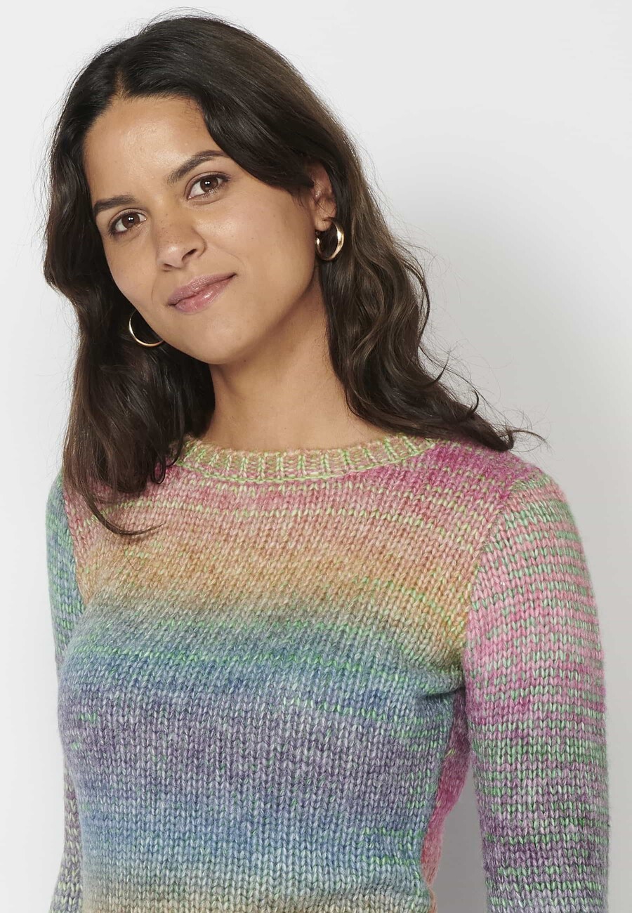Pull en maille à manches longues et rayures multicolores pour Femme 7