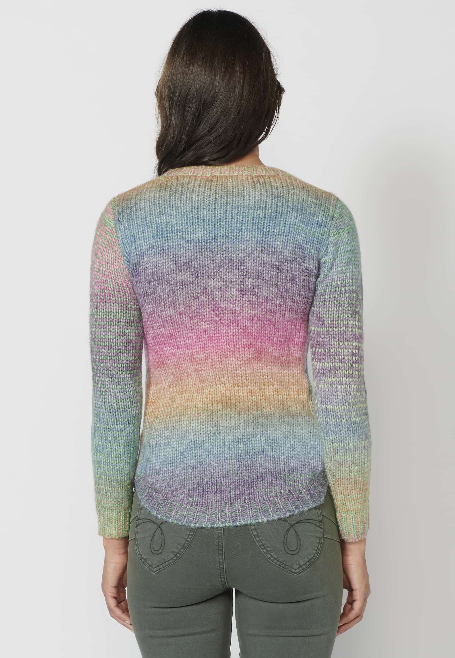 Pull en maille à manches longues et rayures multicolores pour Femme