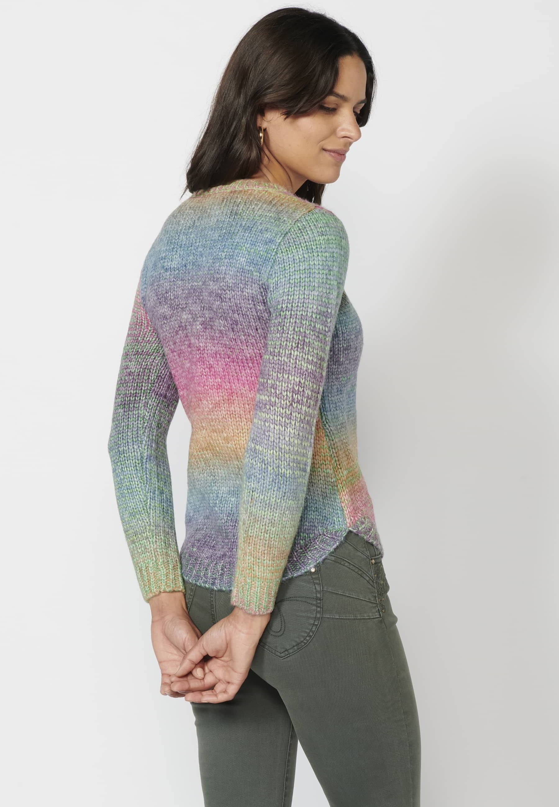 Pull en maille à manches longues et rayures multicolores pour Femme