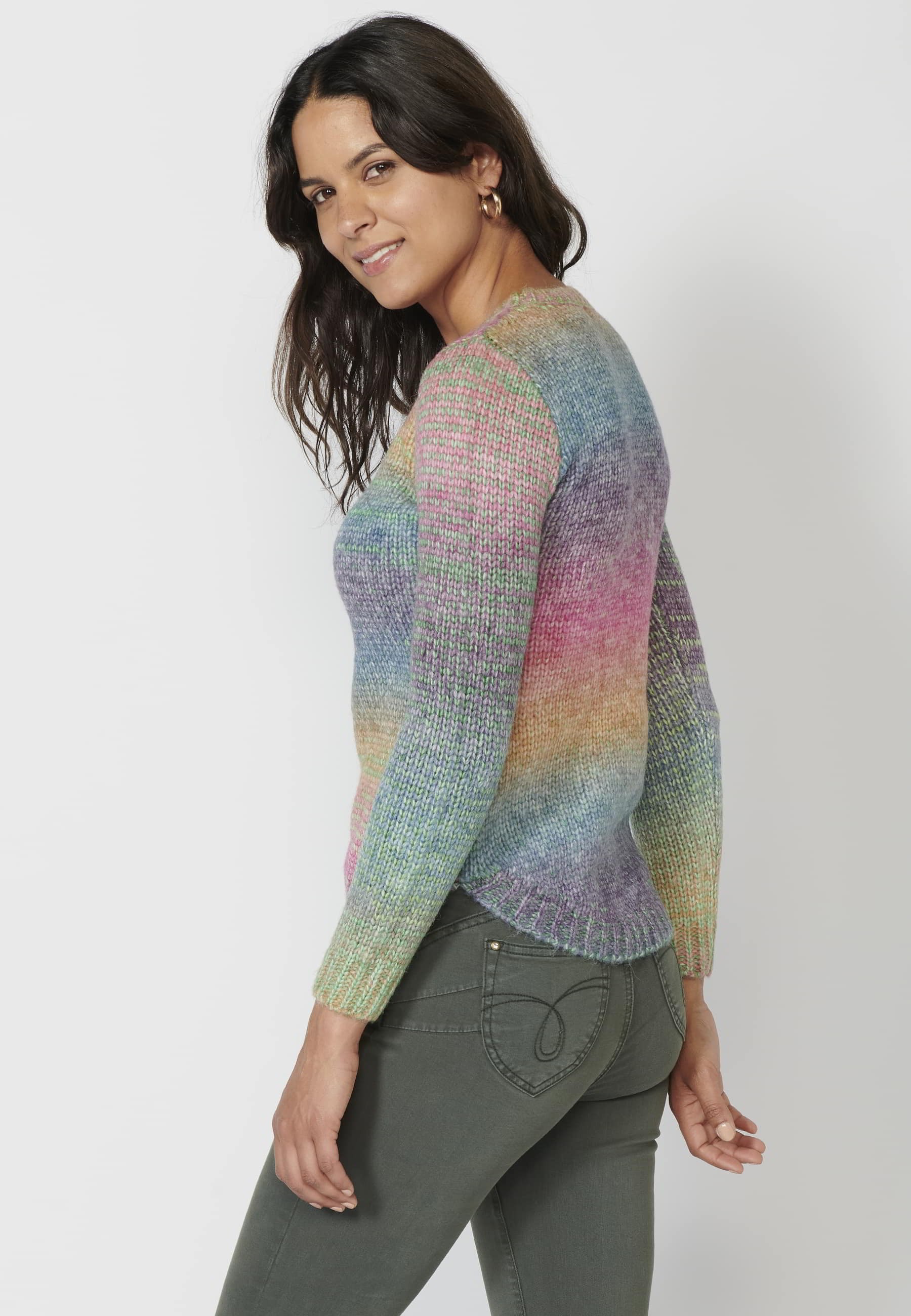 Pull en maille à manches longues et rayures multicolores pour Femme