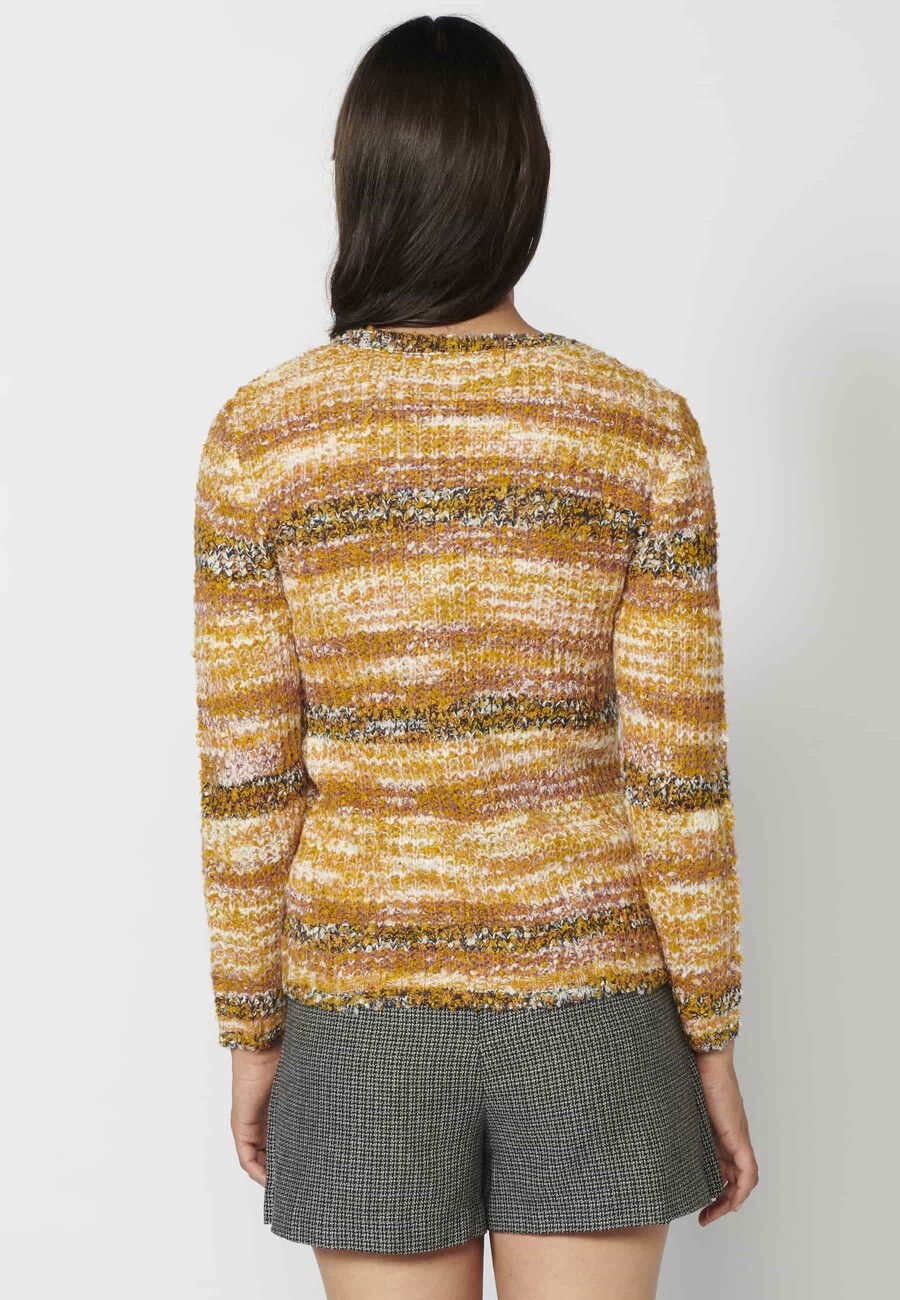 Jersey de manga larga a rayas color mostaza para mujer | Moda Actual 5